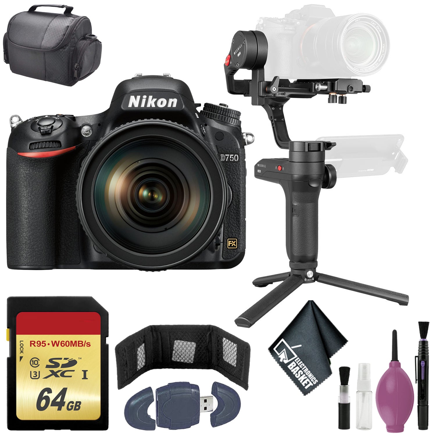 Zhiyun-Tech WEEBILL LAB Handheld Stabilizer - Nikon D850 FX-format Digital SLR Camera Body w/ AF-S NIKKOR 24-120MM F/4G ED VR Lens - 64GB Case