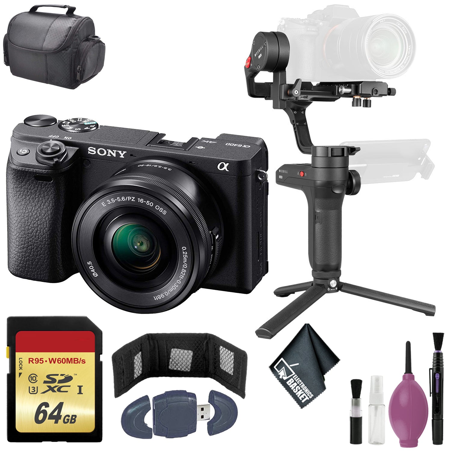 Zhiyun-Tech WEEBILL LAB Handheld Stabilizer - Sony Alpha a6400 Mirrorless Digital Camera with 16-50mm Lens - 64GB Case
