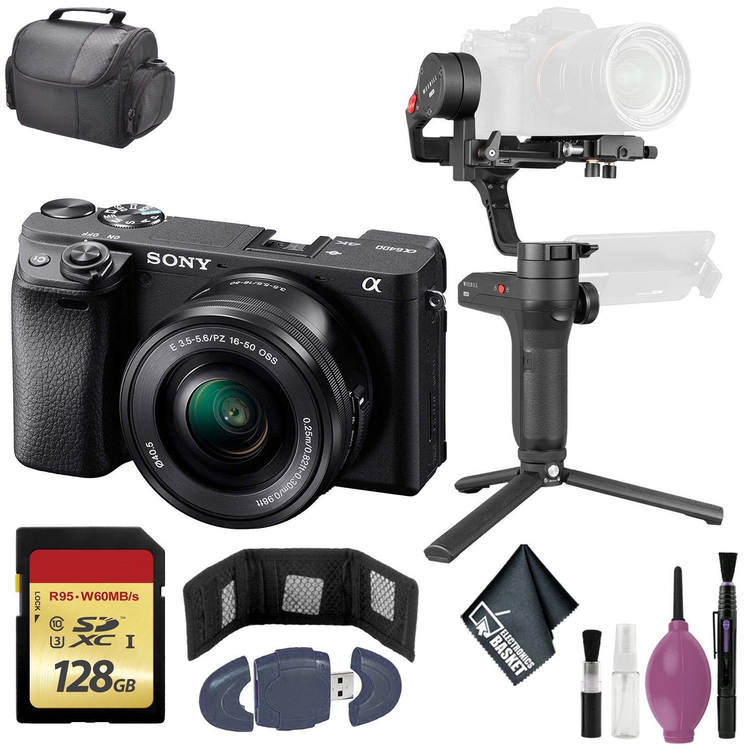 Zhiyun-Tech WEEBILL LAB Handheld Stabilizer - Sony Alpha a6400 Mirrorless Digital Camera with 16-50mm Lens - 128GB Case