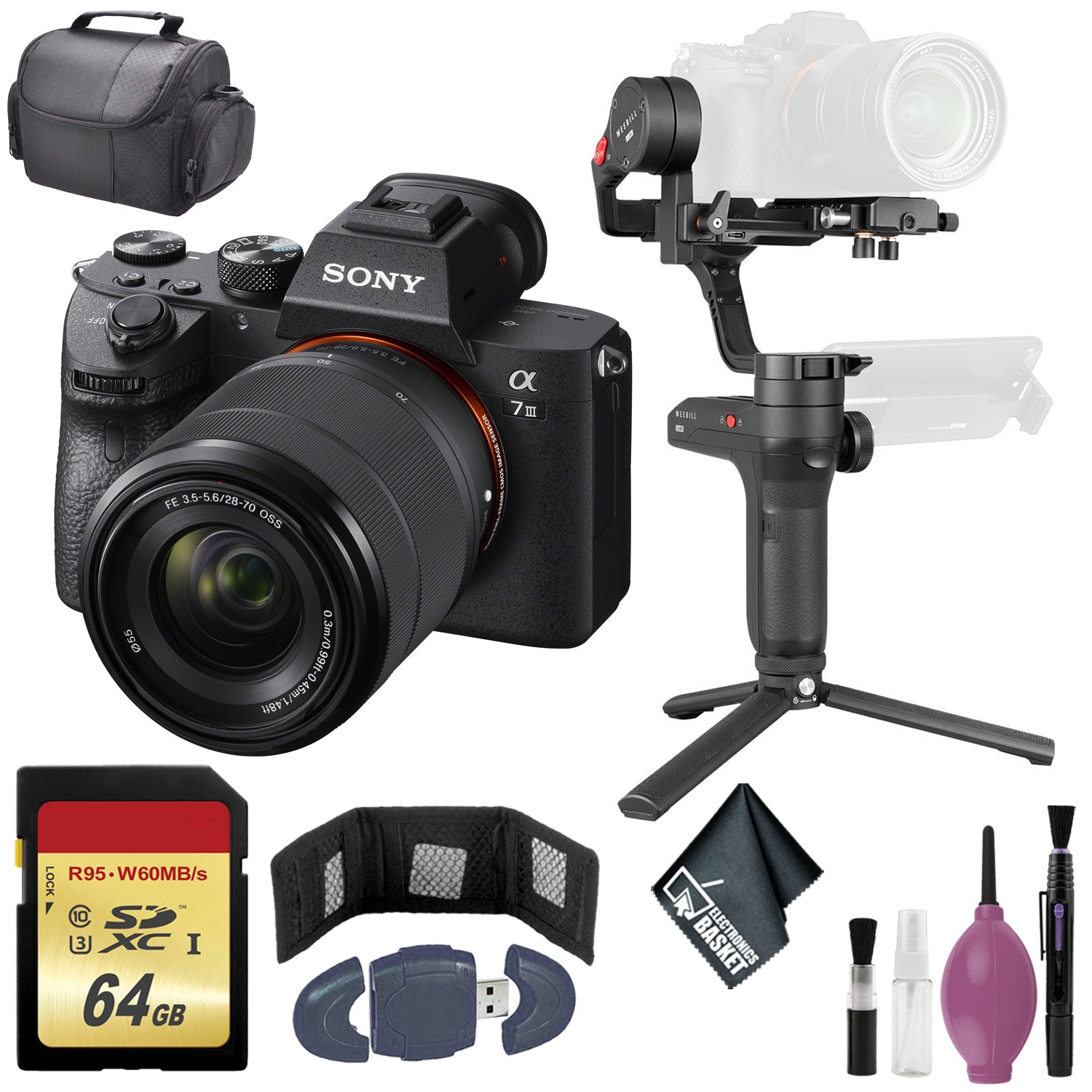 Zhiyun-Tech WEEBILL LAB Handheld Stabilizer - Sony??Alpha a7 III Mirrorless Digital Camera with 28-70mm Lens - 64GB Case