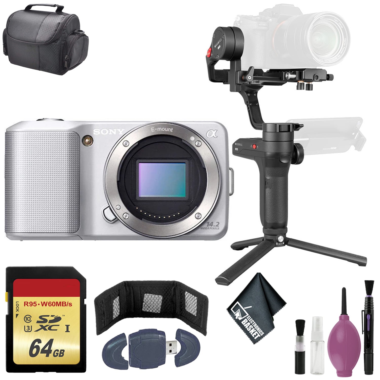 Zhiyun-Tech WEEBILL LAB Handheld Stabilizer - SONY DSLR-NEX3 SILVER BODY ONLY - 64GB Case