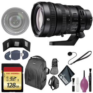 Sony FE PZ 28-135mm f/4 G OSS Lens - Lens Cap Keeper - Soft Padded Carrying Case - 128GB Card - Memory Card Reader & Wallet Sony