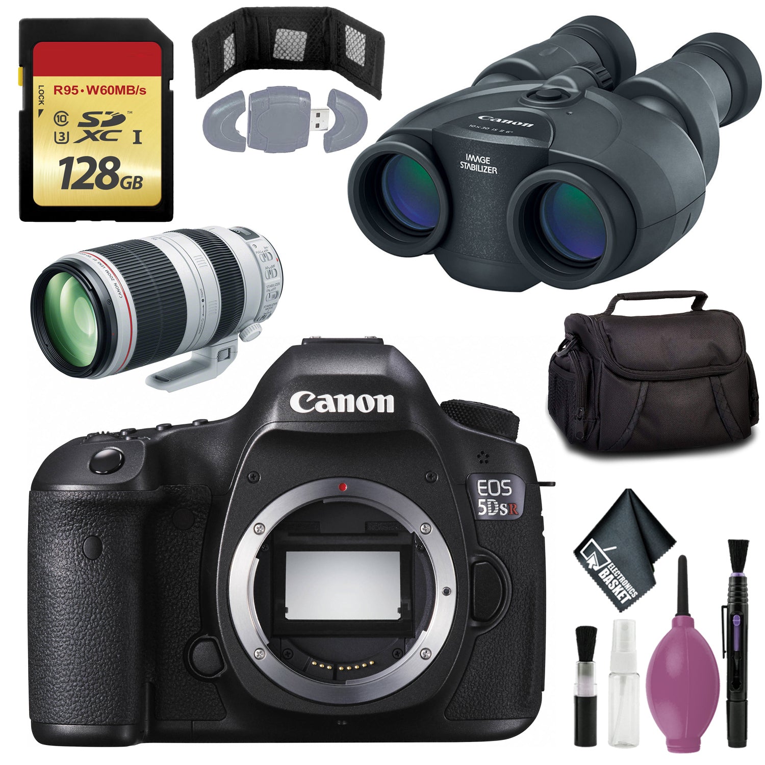Canon 10x30 IS II Image Stabilized Binocular - Canon????EOS 5DS R DSLR Camera - 128GB Card - EF 100-400MM F/4.5-5.6L IS II USM LENS