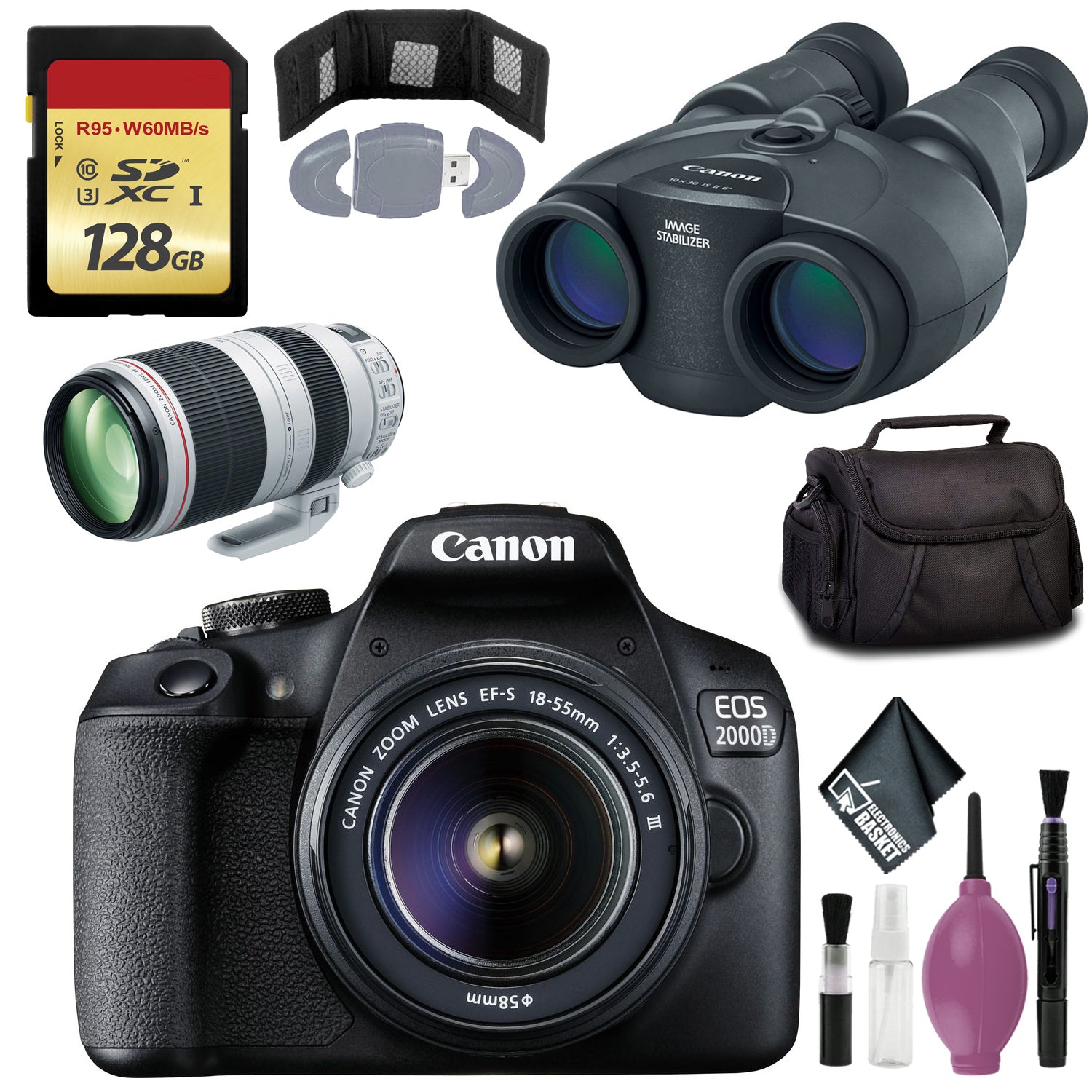 Canon 10x30 IS II Image Stabilized Binocular - EOS 2000D Black + EF-S 18-55mm f/3.5-5.6 III Lens
