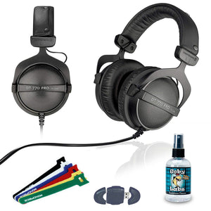 Beyerdynamic DT 770 PRO 32 Ohm Studio Headphone - 6" Velcro Straps - Card Reader - Headphone Cleaner 4oz Base Bundle Beyerdynamic