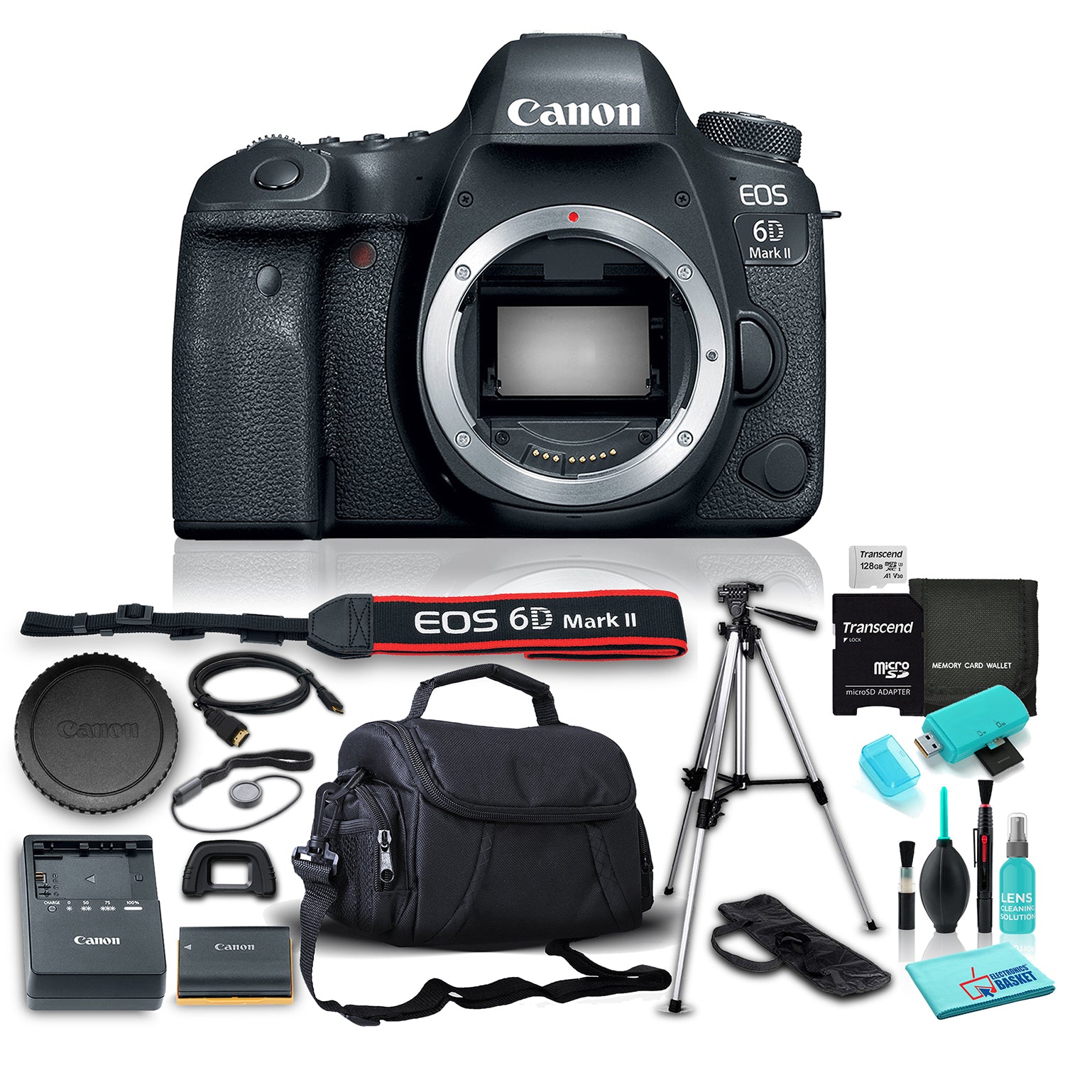Canon EOS 6D Mark II DSLR Camera (Body Only), 45-Point All-Cross Type AF System, DIGIC 7 Image Processor w/ 8 Piece Accessories