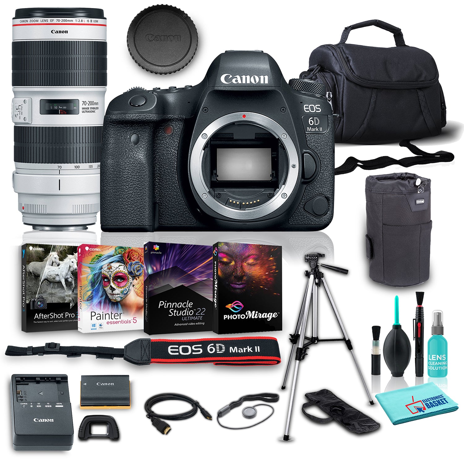 Canon EOS 6D Mark II DSLR Camera (Body Only) w/ Canon EF 70-200mm f/2.8L IS III USM Lens Bundle w/ 8 Piece Accessories