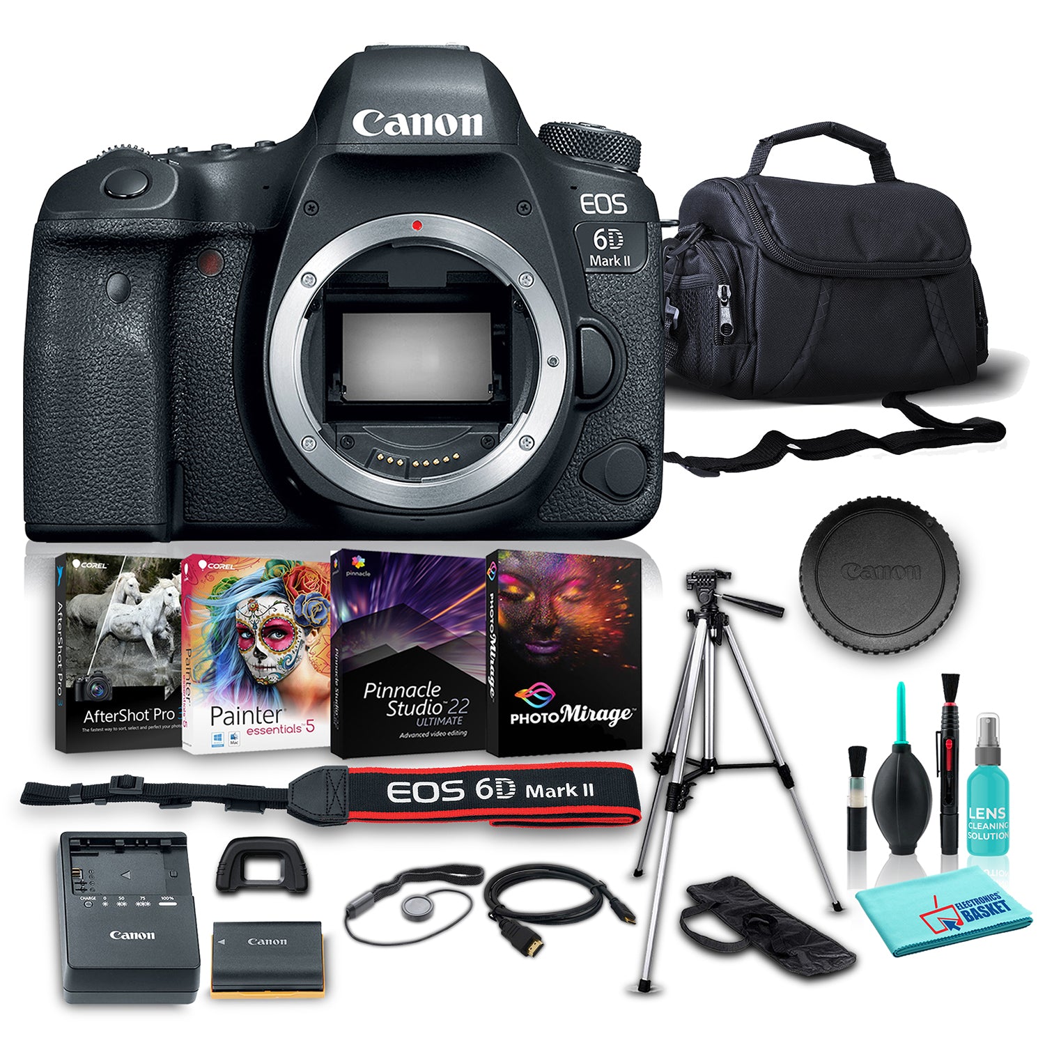 Canon EOS 6D Mark II DSLR Camera (Body Only), 26.2MP Full-Frame CMOS Sensor, DIGIC 7 Image Processor w/ 7 Piece Accessories