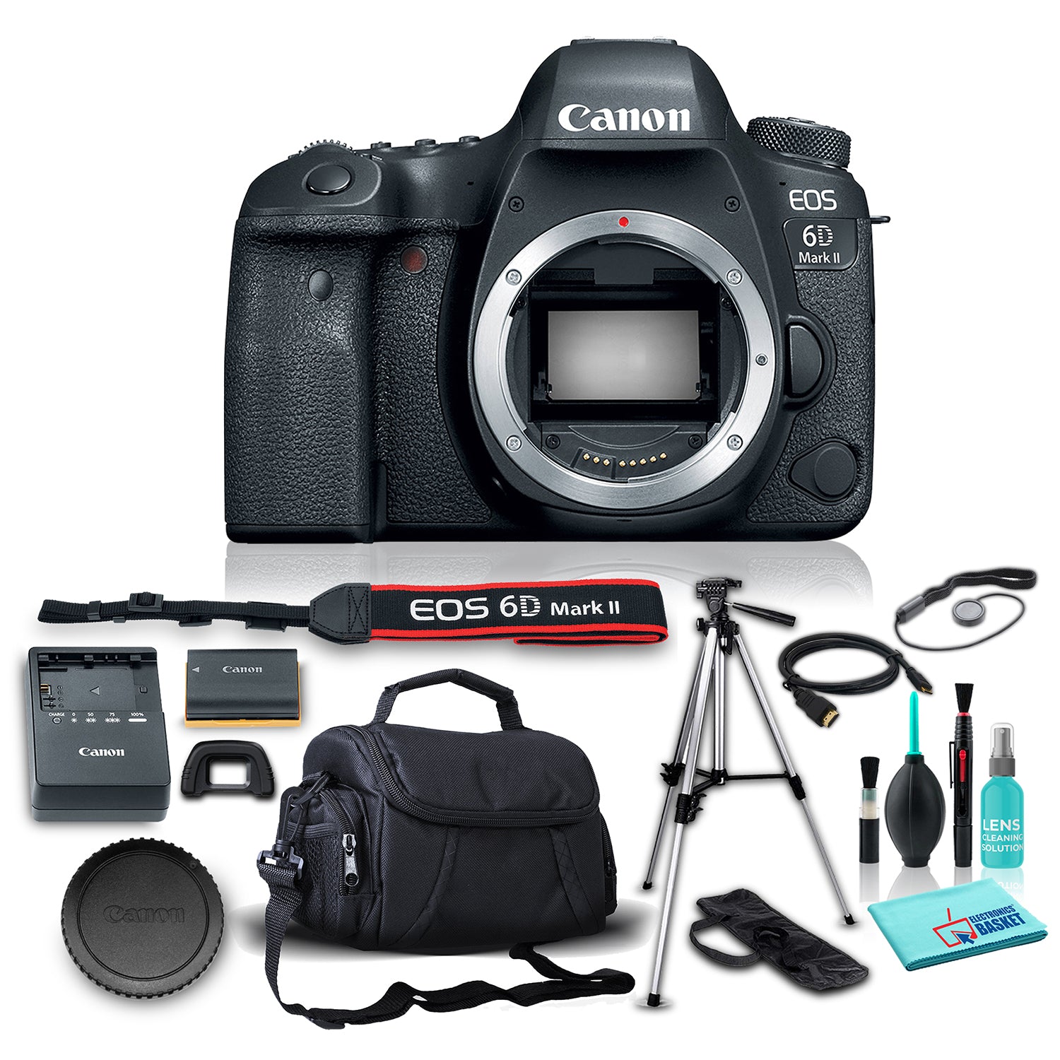 Canon EOS 6D Mark II DSLR Camera (Body Only), 26.2MP Full-Frame CMOS Sensor, DIGIC 7 Image Processor w/ 5 Piece Accessories