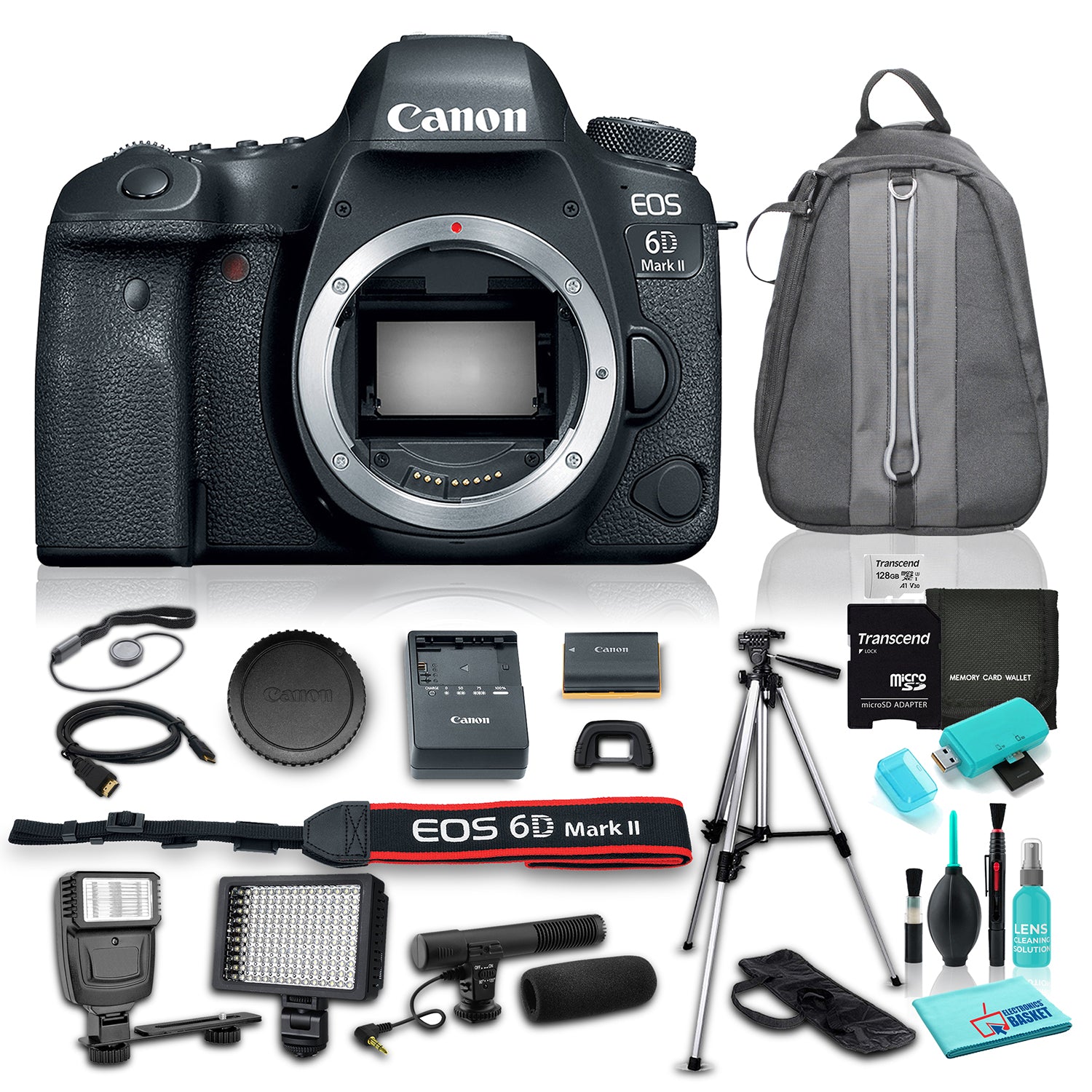 Canon EOS 6D Mark II DSLR Camera (Body Only), 45-Point All-Cross Type AF System, DIGIC 7 Image Processor w/ 11 Piece Accessories