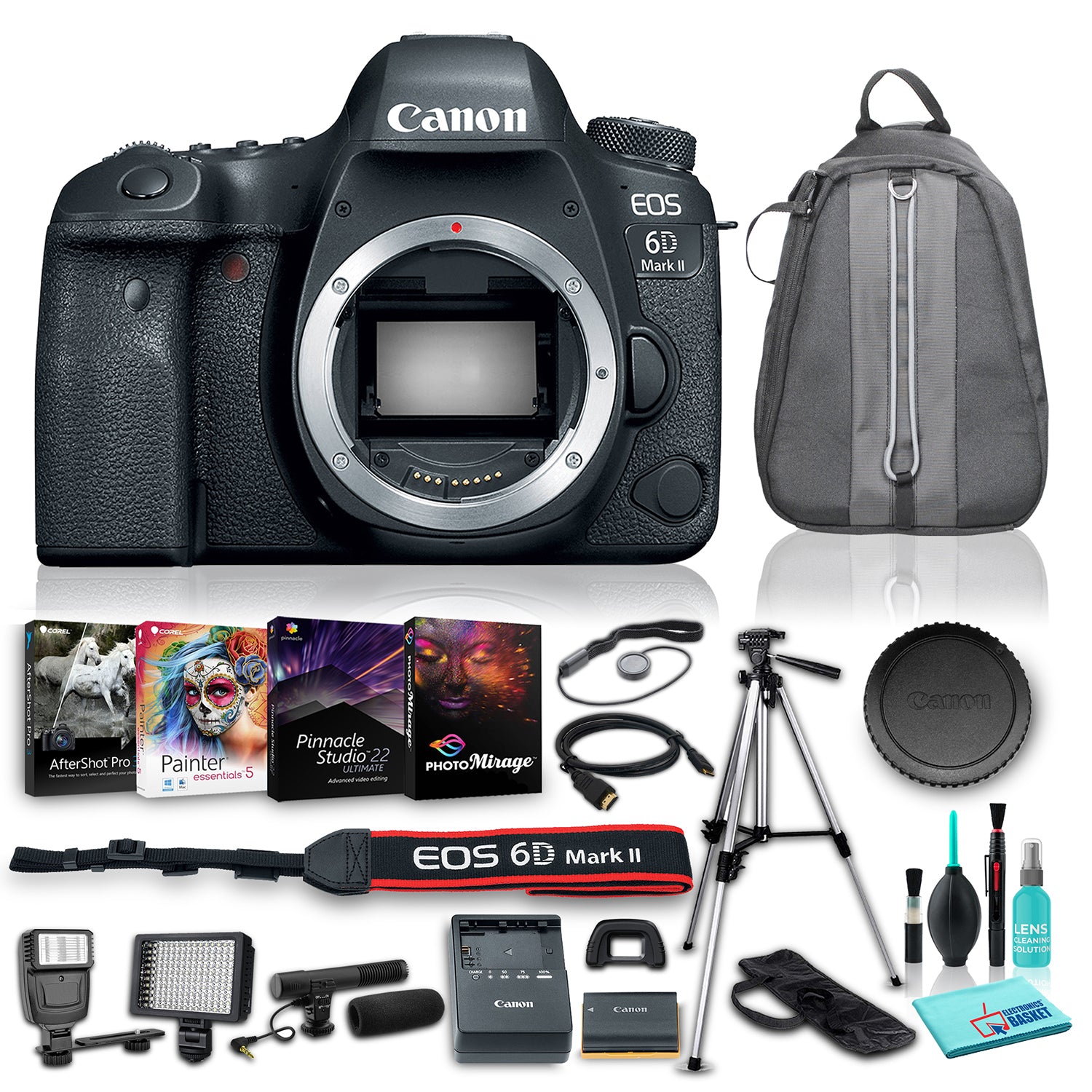 Canon EOS 6D Mark II DSLR Camera (Body Only), 45-Point All-Cross Type AF System, DIGIC 7 Image Processor w/ 10 Piece Accessories