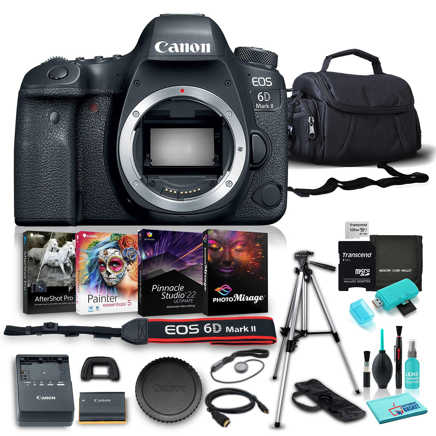 Canon EOS 6D Mark II DSLR Camera (Body Only), 26.2MP Full-Frame CMOS Sensor, DIGIC 7 Image Processor w/ 10 Piece Accessories