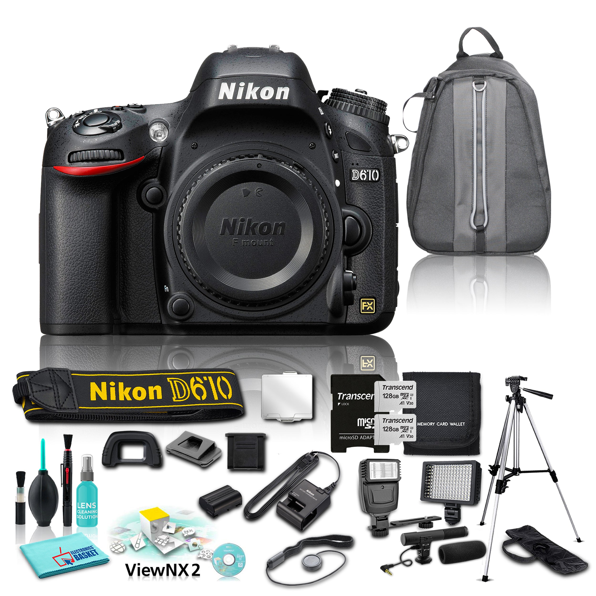 Nikon D610 24.3MP Full HD 1080p Recording DSLR Camera and 13 Piece Accessories Combo Bundle - Body Only