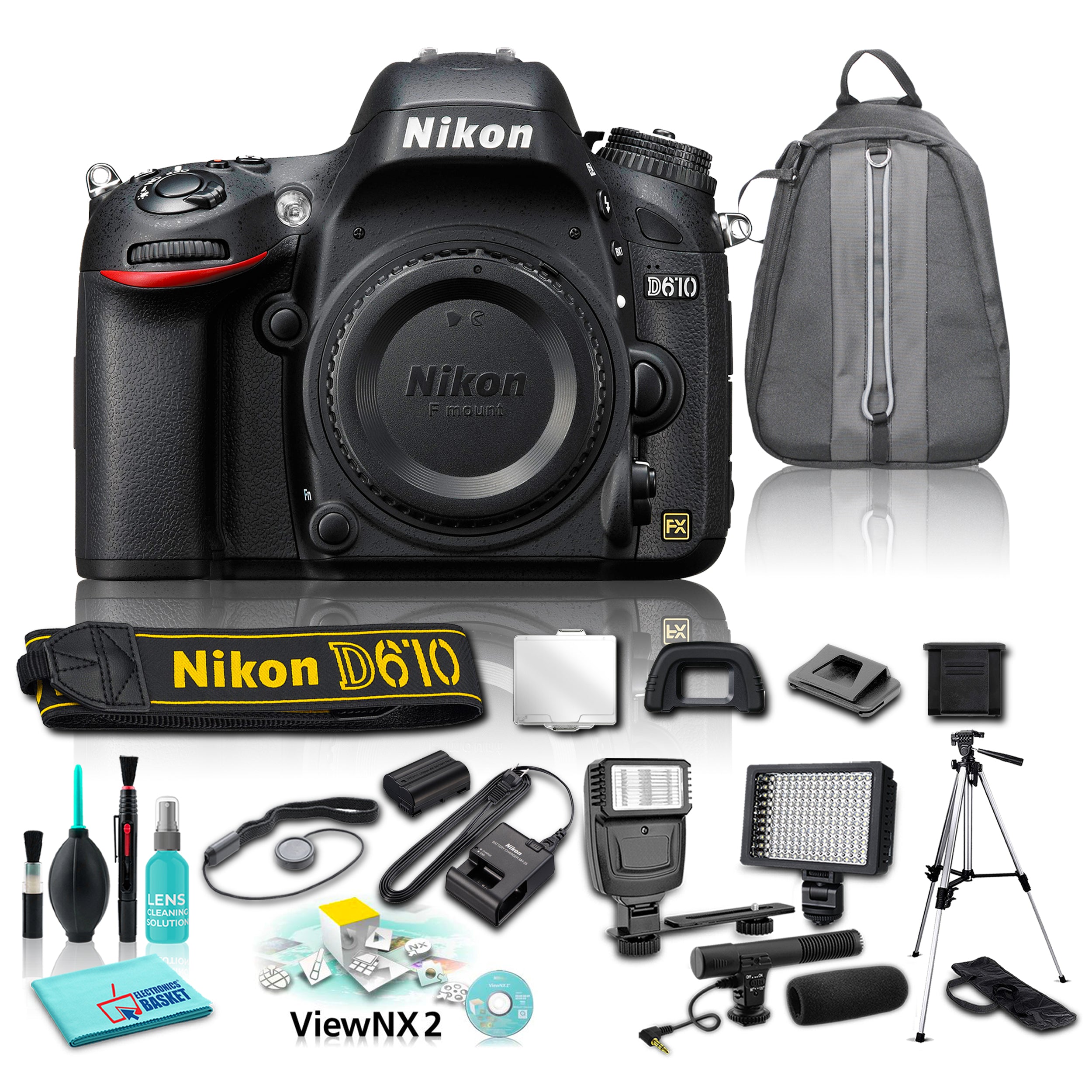 Nikon D610 24MP DSLR Camera Bundle with 8 Additional Accessories - Lens Not Included