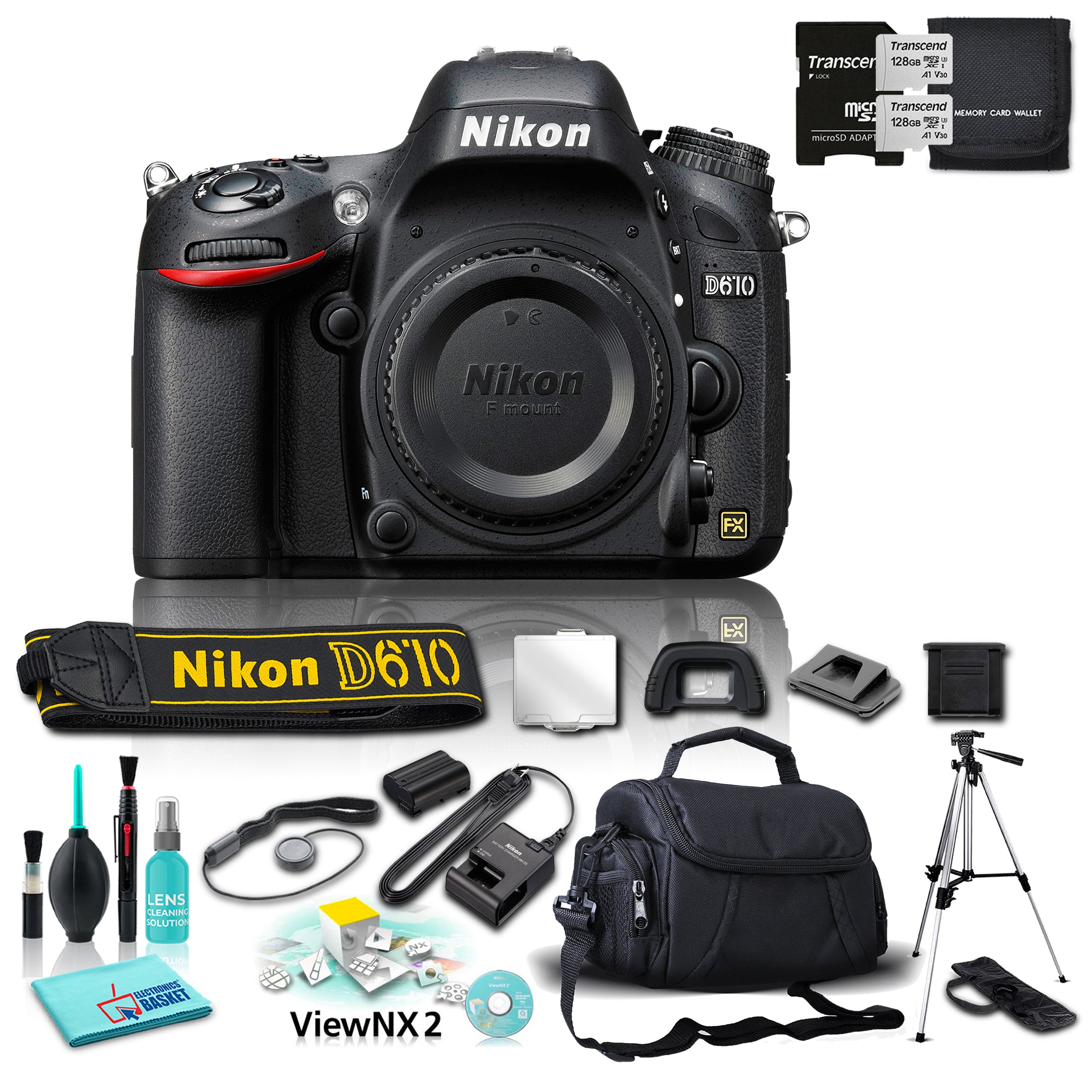 Nikon D610 24MP FHD 1080p DSLR Camera + 9 Piece Accessories Bundle - No Lens
