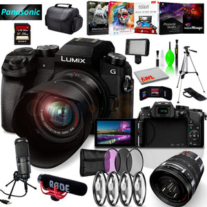Panasonic Lumix DMC-G7 Mirrorless MFT Digital Camera, 45-150mm Lens, Close Up & UV Filters, Condenser USB Mic & Camera Mic, Corel Editing Software Pro Bundle Panasonic