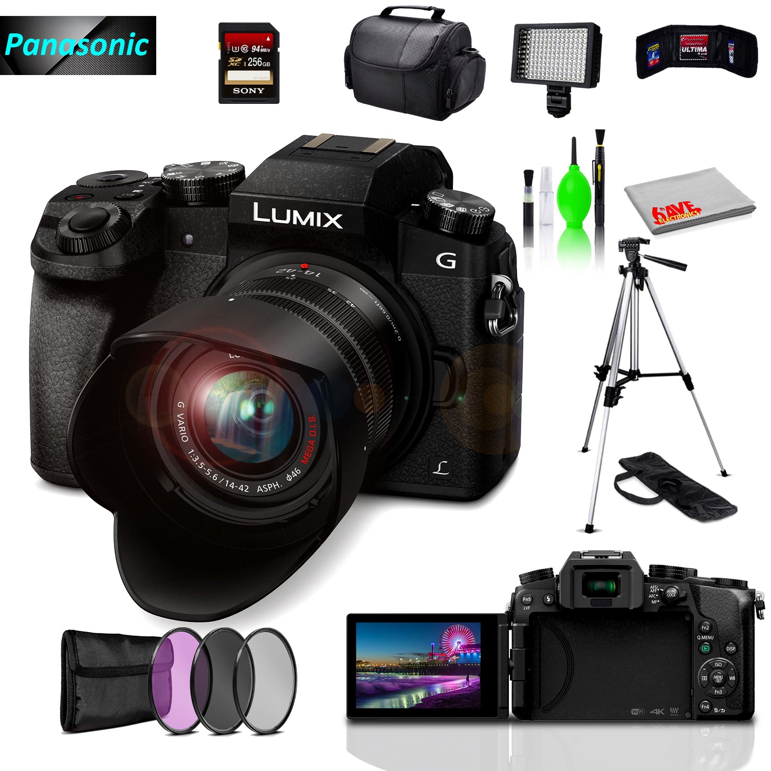 Panasonic Lumix DMC-G7 Mirrorless MFT Digital Camera, 256GB SD Card& Cleaning Kit