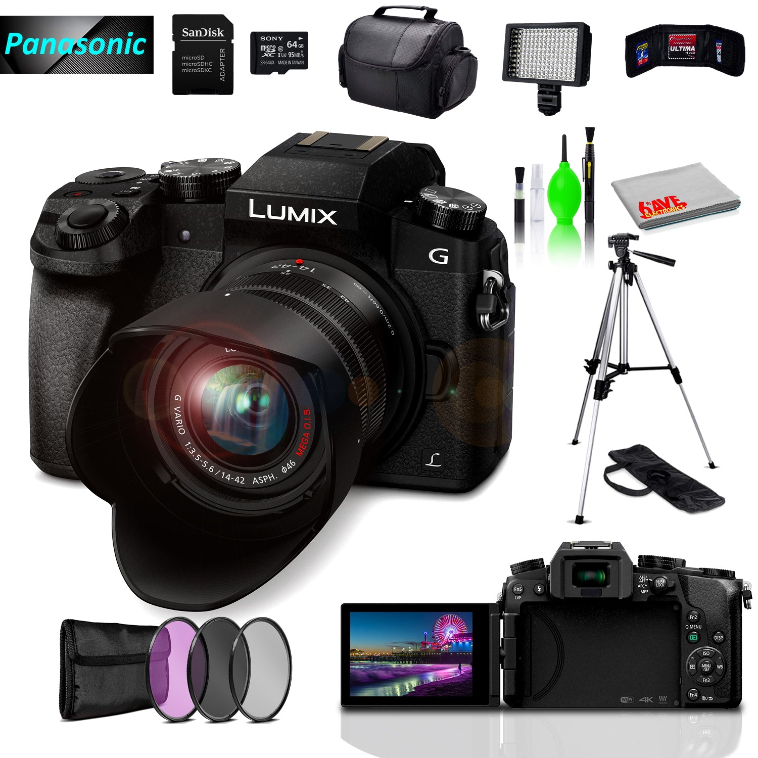 Panasonic Lumix DMC-G7 Mirrorless MFT Digital Camera, 64GB SD Card& Cleaning Kit