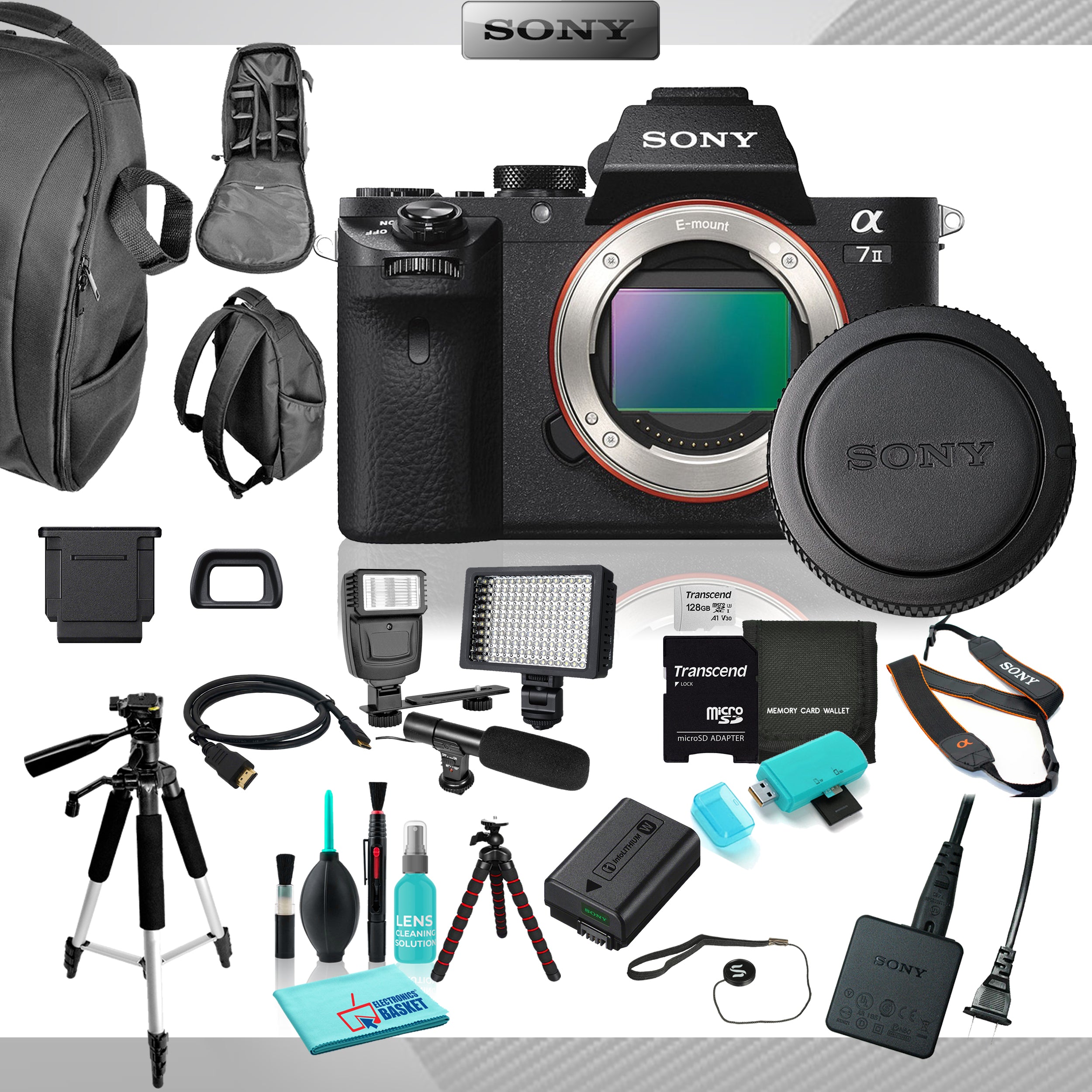 Sony Alpha a7 II Mirrorless Digital Camera (Body Only), 24.3MP Full-Frame Exmor CMOS Sensor with 12 Piece Accessories
