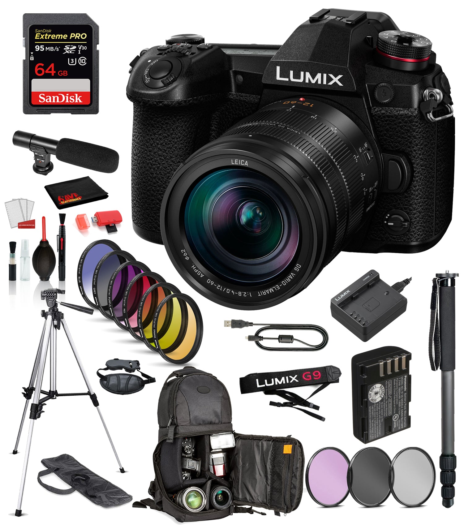 Panasonic Lumix DC-G9 Mirrorless Micro Four Thirds  Camera with 12-60mm Lens-  SanDisk extreme pro 64gb SD card + MORE