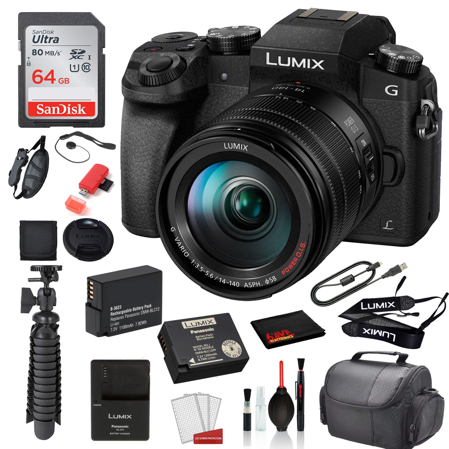 Panasonic Lumix DMC-G7 Mirrorless Micro Four Thirds Camera with 14-140mm Lens (Black)   �SanDisk 64gb SD + MORE
