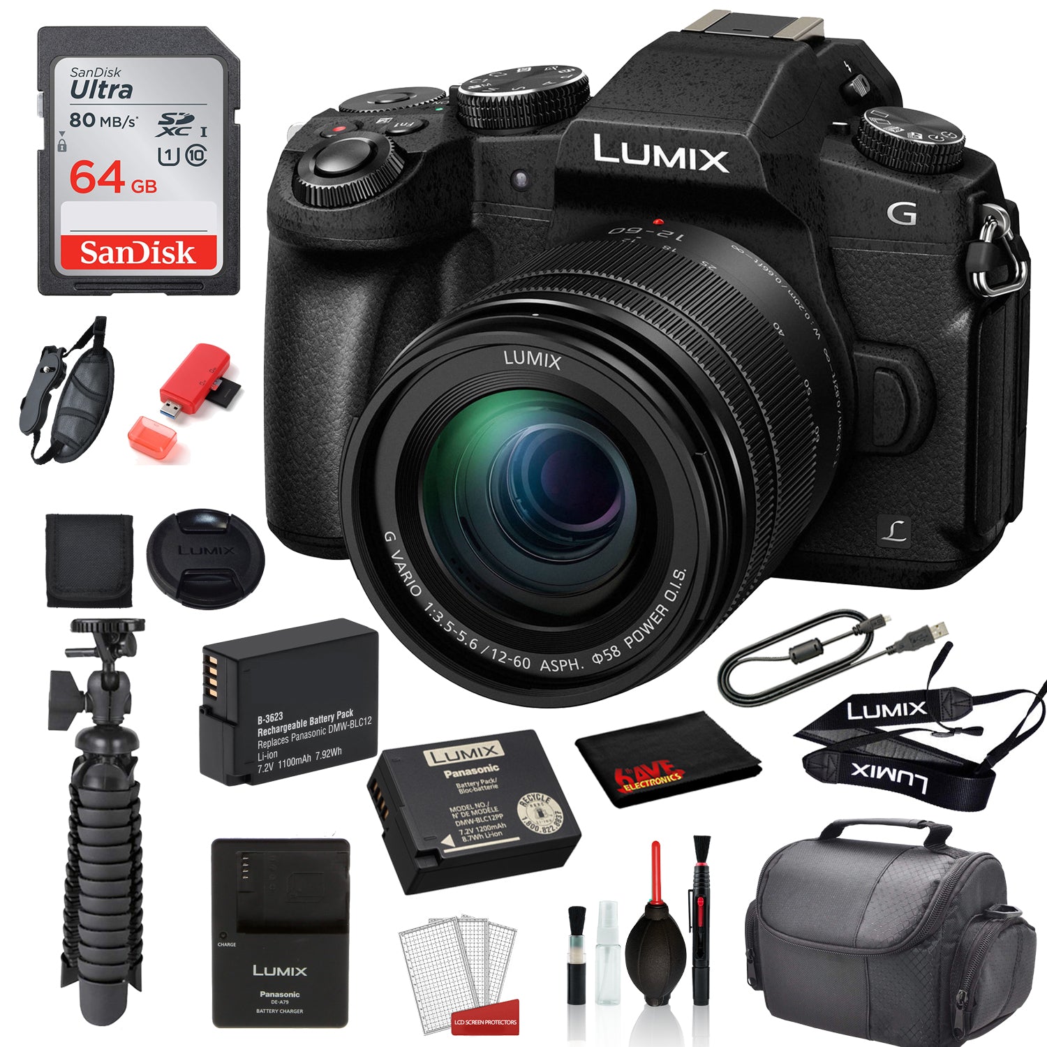 Panasonic Lumix DMC-G85 Mirrorless Micro Four Thirds Digital Camera with 12-60mm Lens -  SanDisk 64gb SD card +  + MORE