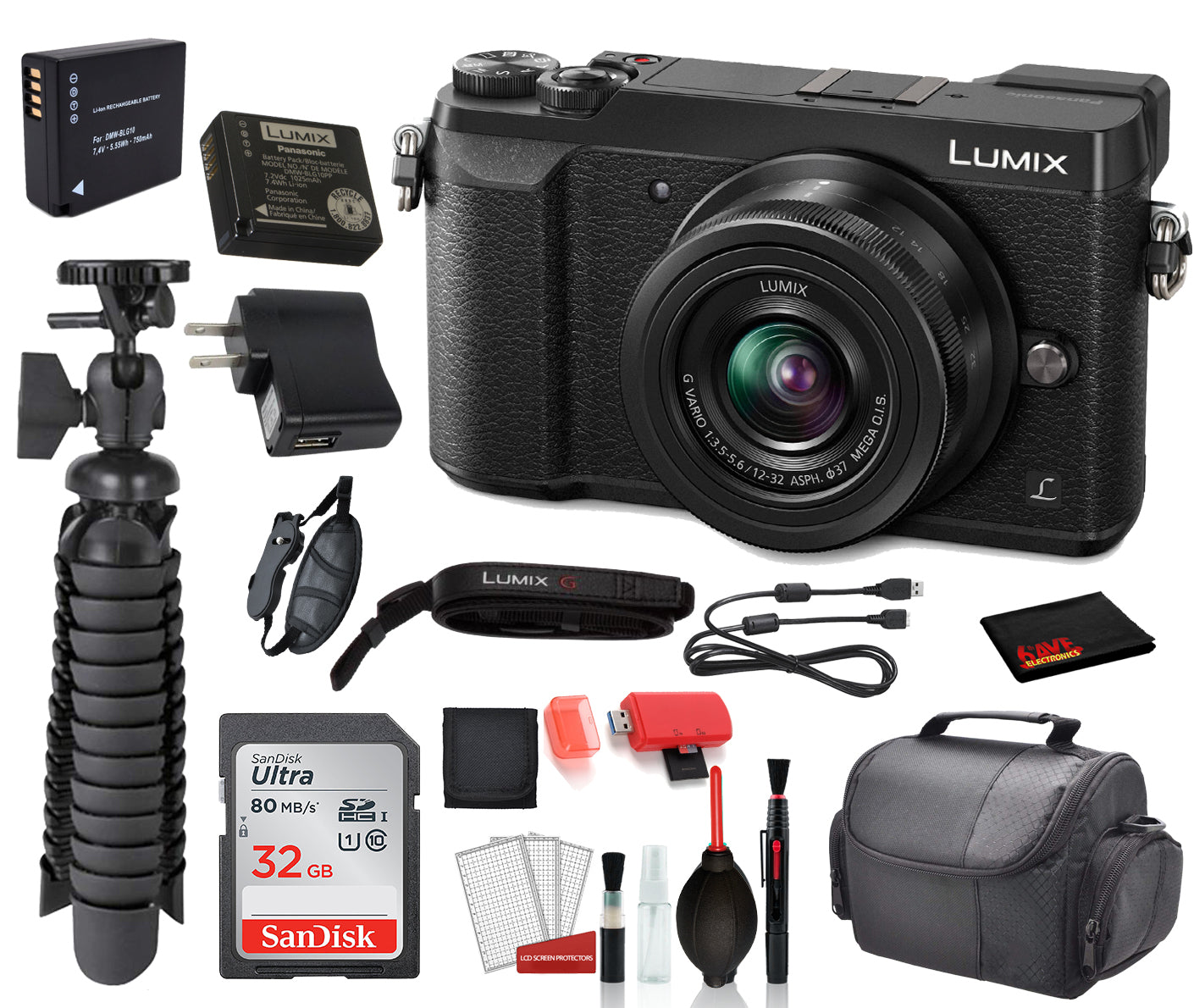 Panasonic Lumix DMC-GX85 Mirrorless Micro Four Thirds Camera with 12-32mm Lens (Black) �SanDisk 32gb SD card +  MORE