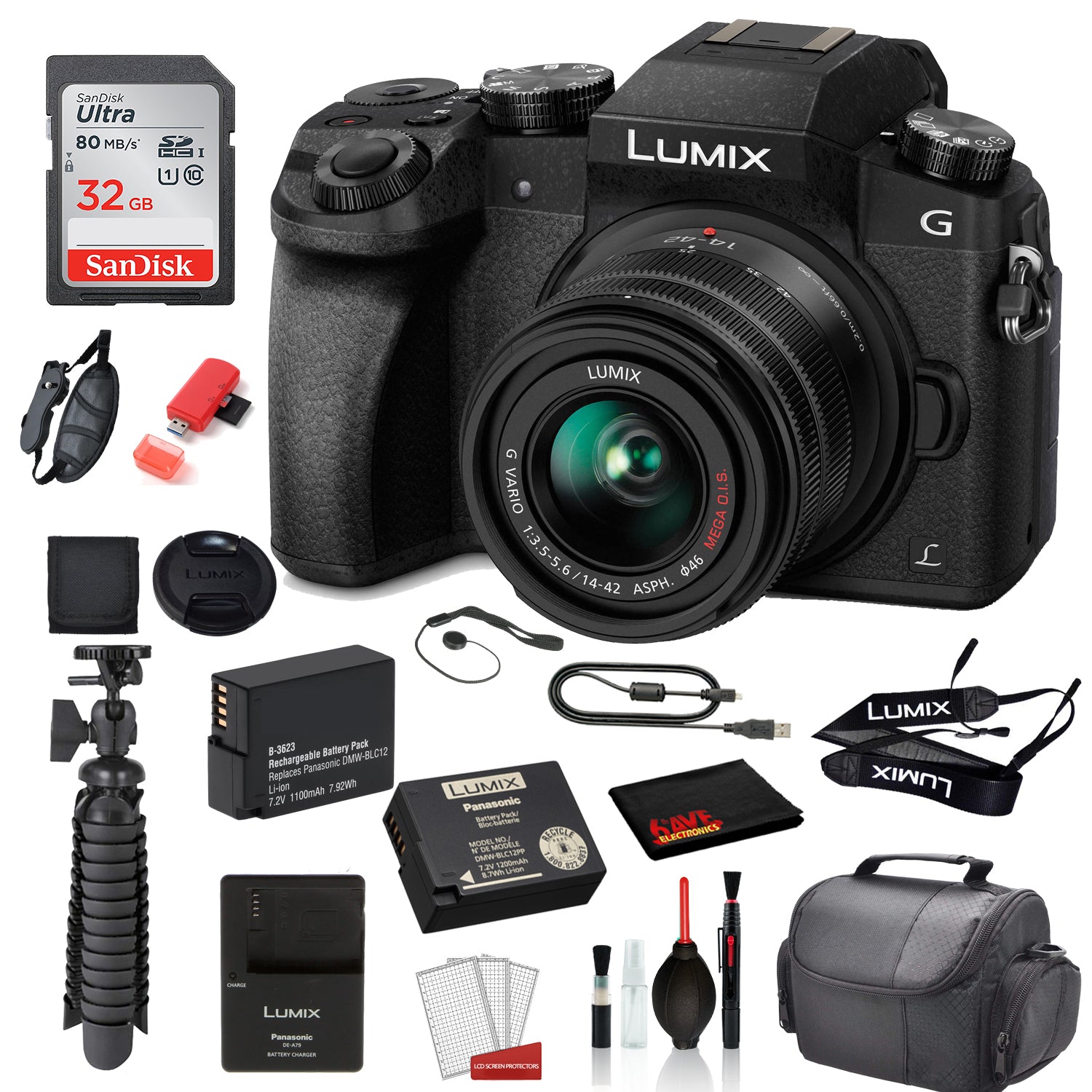 Panasonic Lumix DMC-G7 Mirrorless Micro Four Thirds with 14-42mm Lens (Black) with �SanDisk 32gb SD card  + MORE