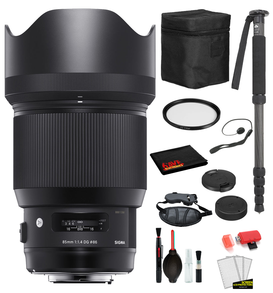 Sigma 85mm f/1.4 DG HSM Art Lens for Nikon F with Bundle Includes: UV Filter + 70?? Monopod + More