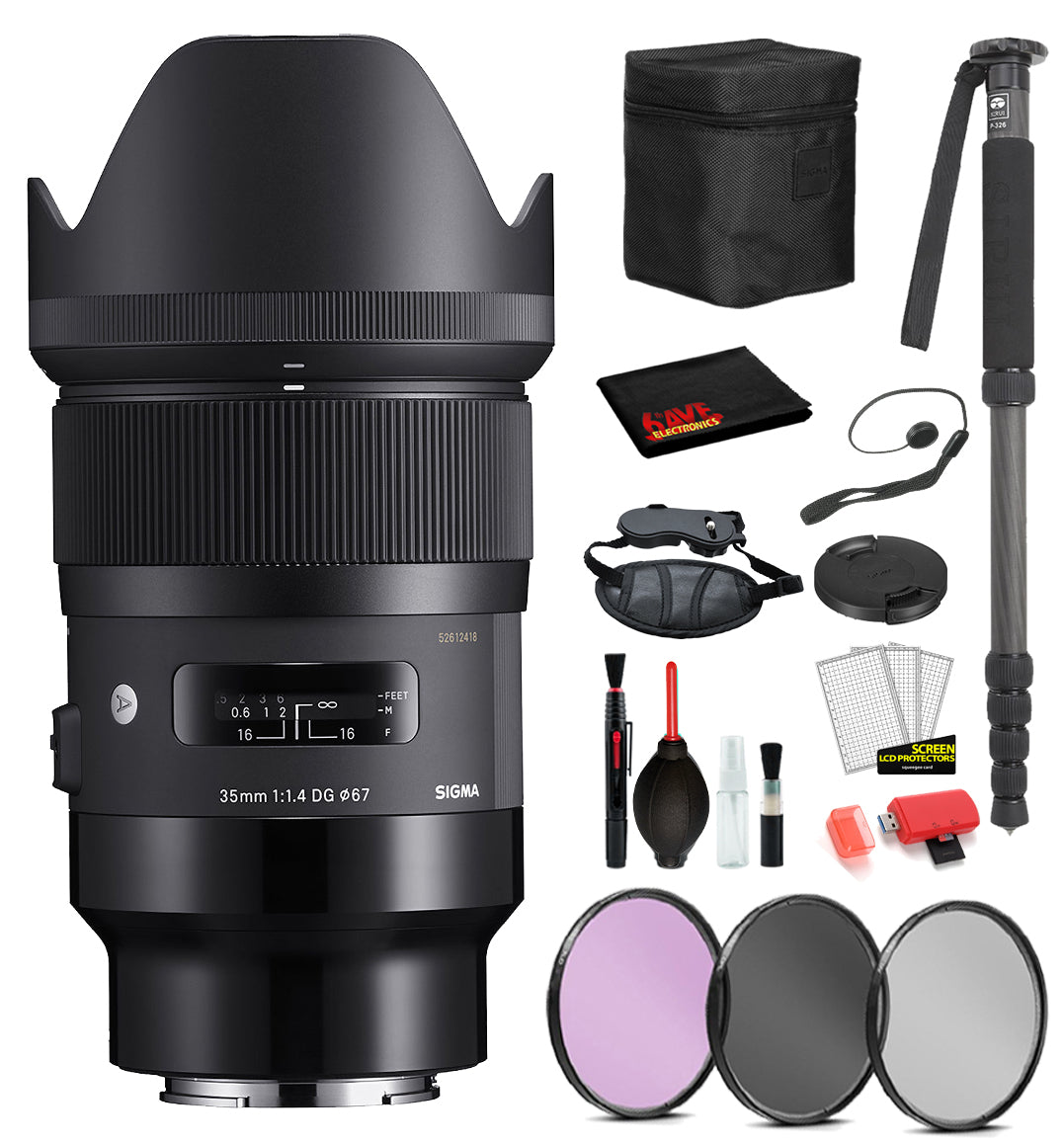Sigma 35mm f/1.4 DG HSM Art Lens for Sony E Mount (340965) with: Pro Series Monopod, 3PC Filter Kit + More