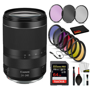 Canon RF 24-240mm f/4-6.3 IS USM Lens 3684C002 with Bundle Includes: 9PC Filter Kit, Sandisk Extreme Pro 64gb + More
