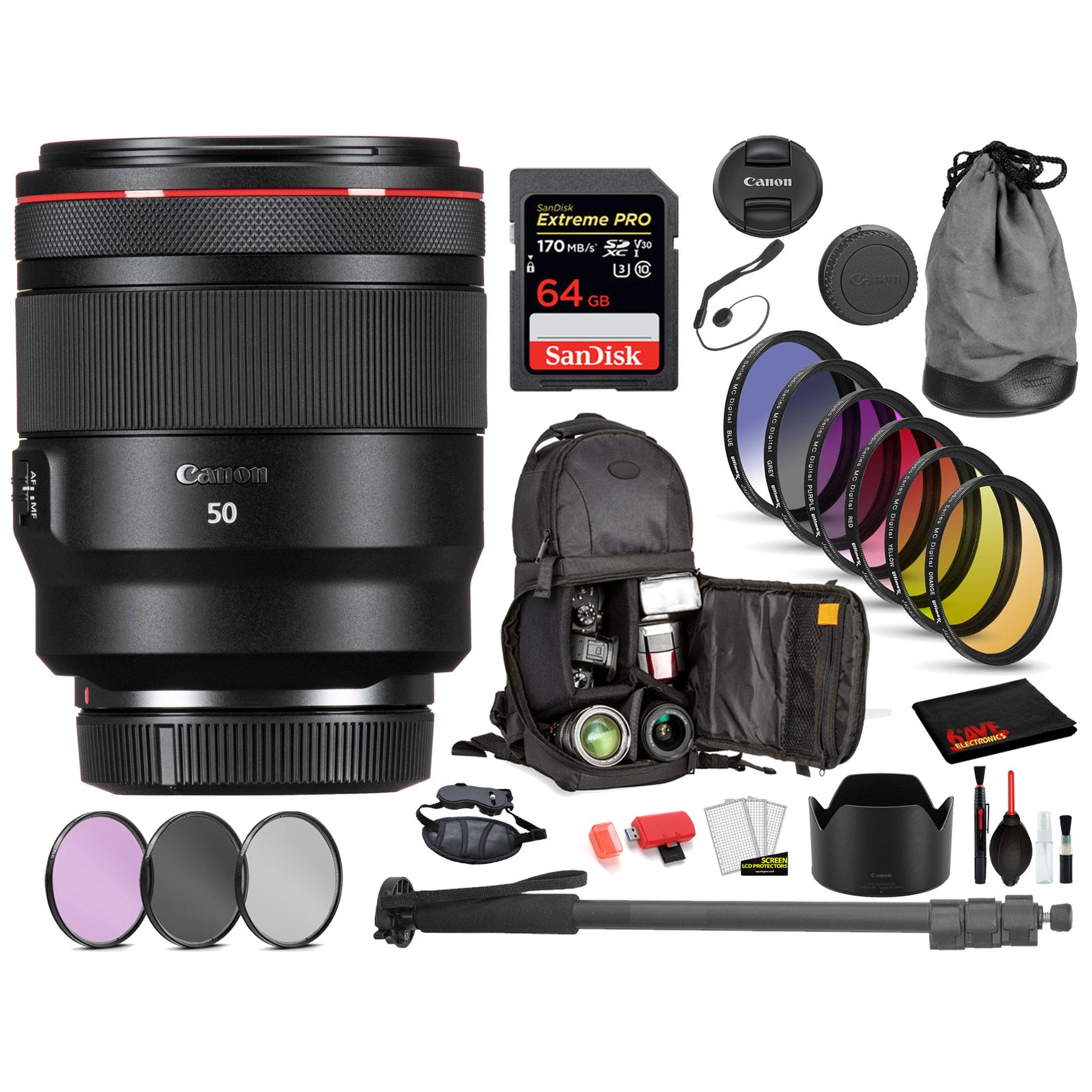 Canon RF 50mm f/1.2L USM Lens 2959C002 with Bundle Includes: 9PC Filter Kit, Sandisk Extreme PRO 64GB Card + More