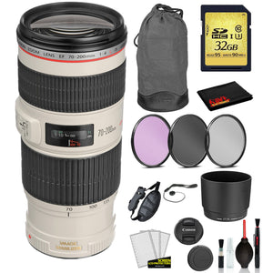 Canon EF 70-200mm f/4L IS USM Lens 1258B002 Lens with Bundle includes- 3pc Filter Kit + 32GB SD Card + More Canon