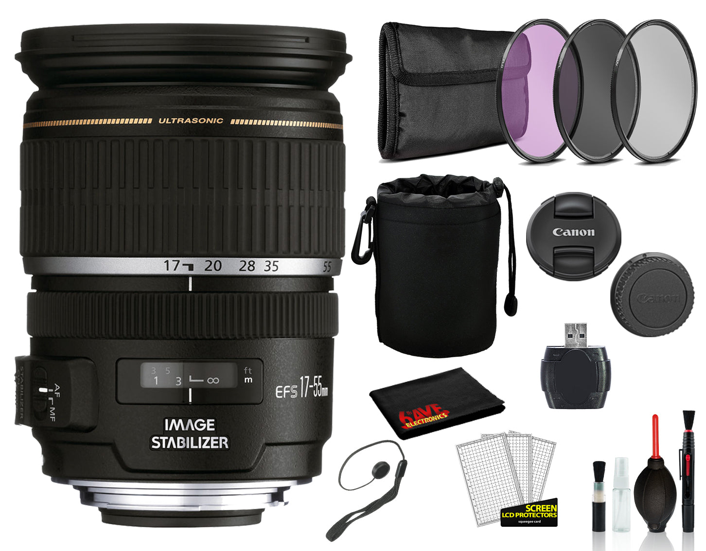 Canon EF-S 17-55mm f/2.8 IS USM Lens  (1242B002) Lens with Bundle  includes 3pc Filter Kit + Lens Pouch + More