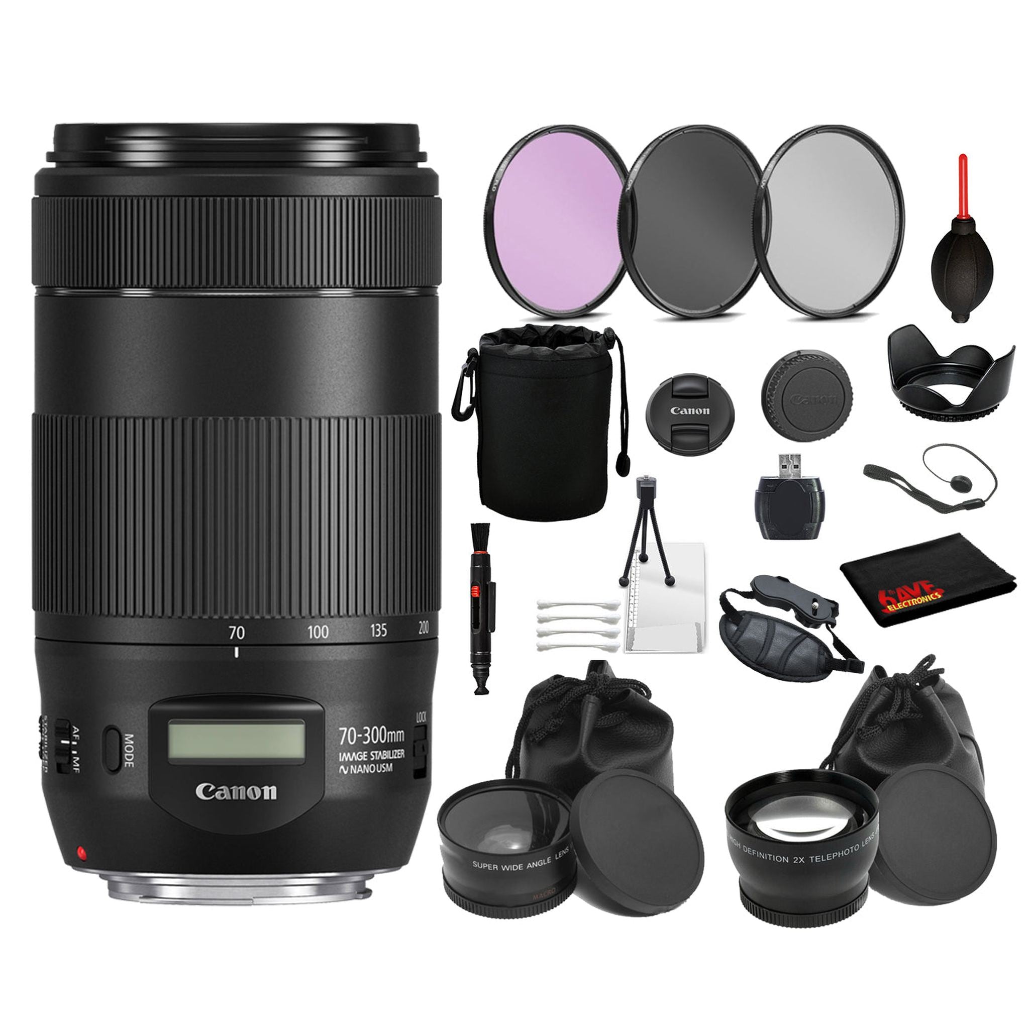 Canon EF 70-300mm f/4-5.6 IS II USM Lens 0571C002 Lens with Bundle includes- 3pc Filter Kit + Tulip Lens Hood + More