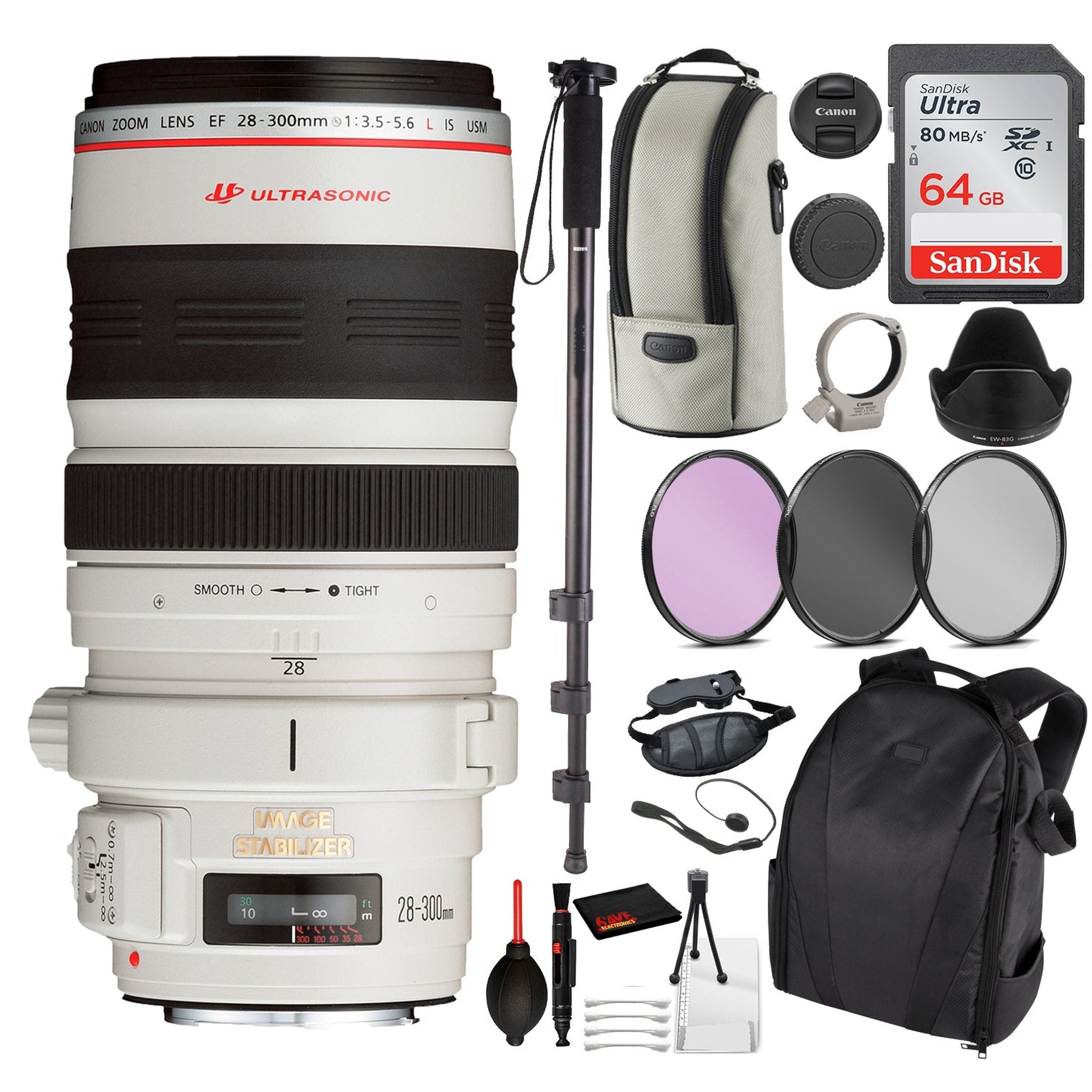 Canon EF 28-300mm f/3.5-5.6L IS USM Lens 9322A002 Essential Bundle Kit for Canon EOS - International Model No Warranty