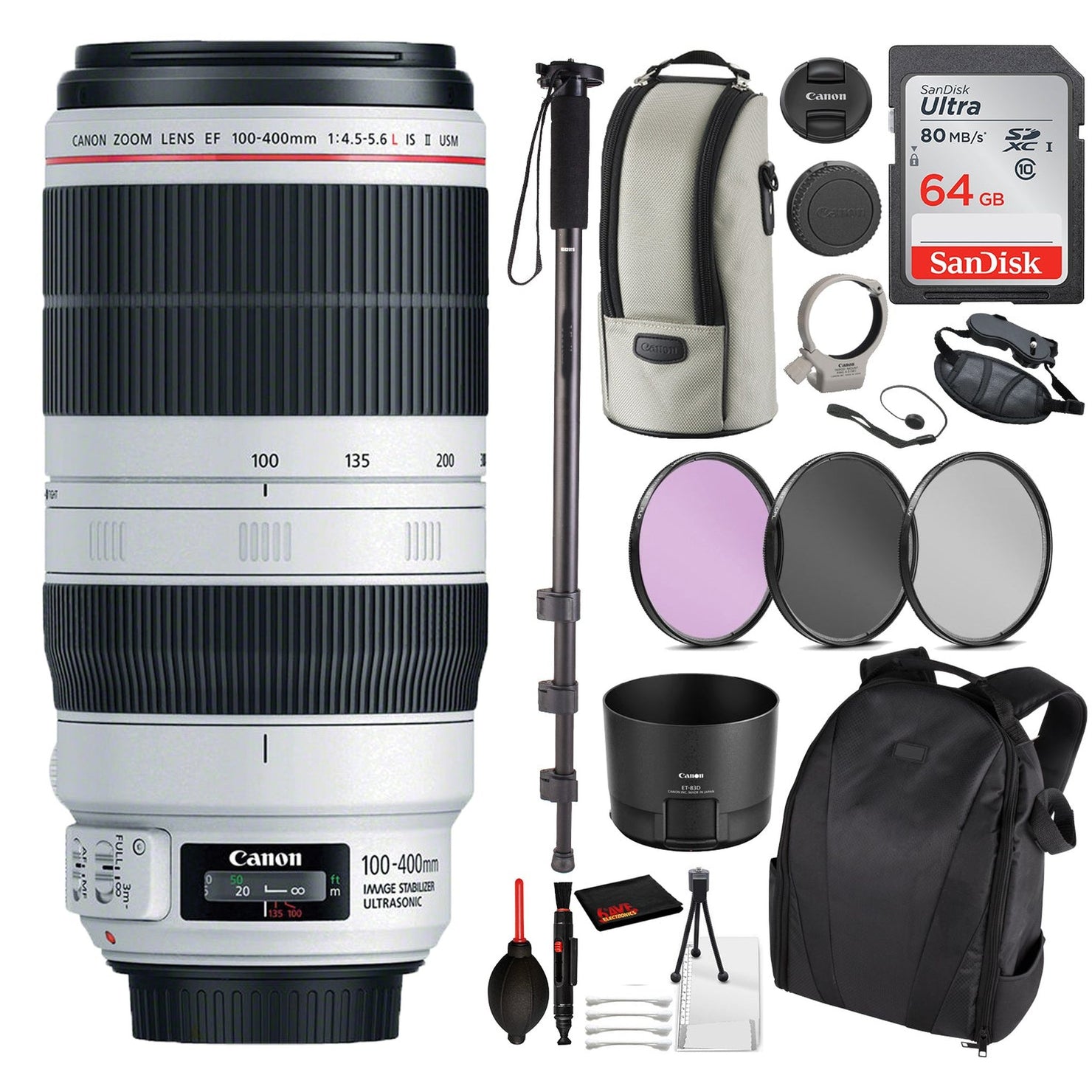 Canon EF 100-400mm f/4.5-5.6L IS II USM Lens 9524B002 Essential Bundle for Canon EOS - International Model No Warranty
