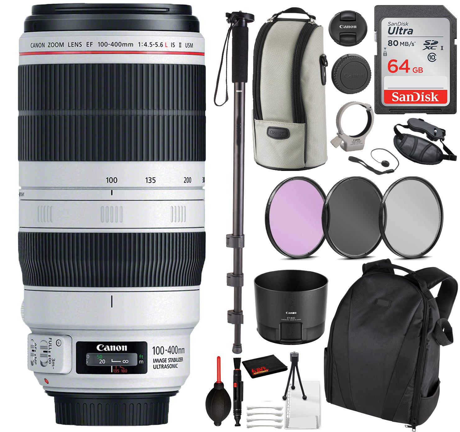 Canon EF 100-400mm f/4.5-5.6L IS II USM Lens 9524B002 Essential Bundle for Canon EOS - International Model No Warranty