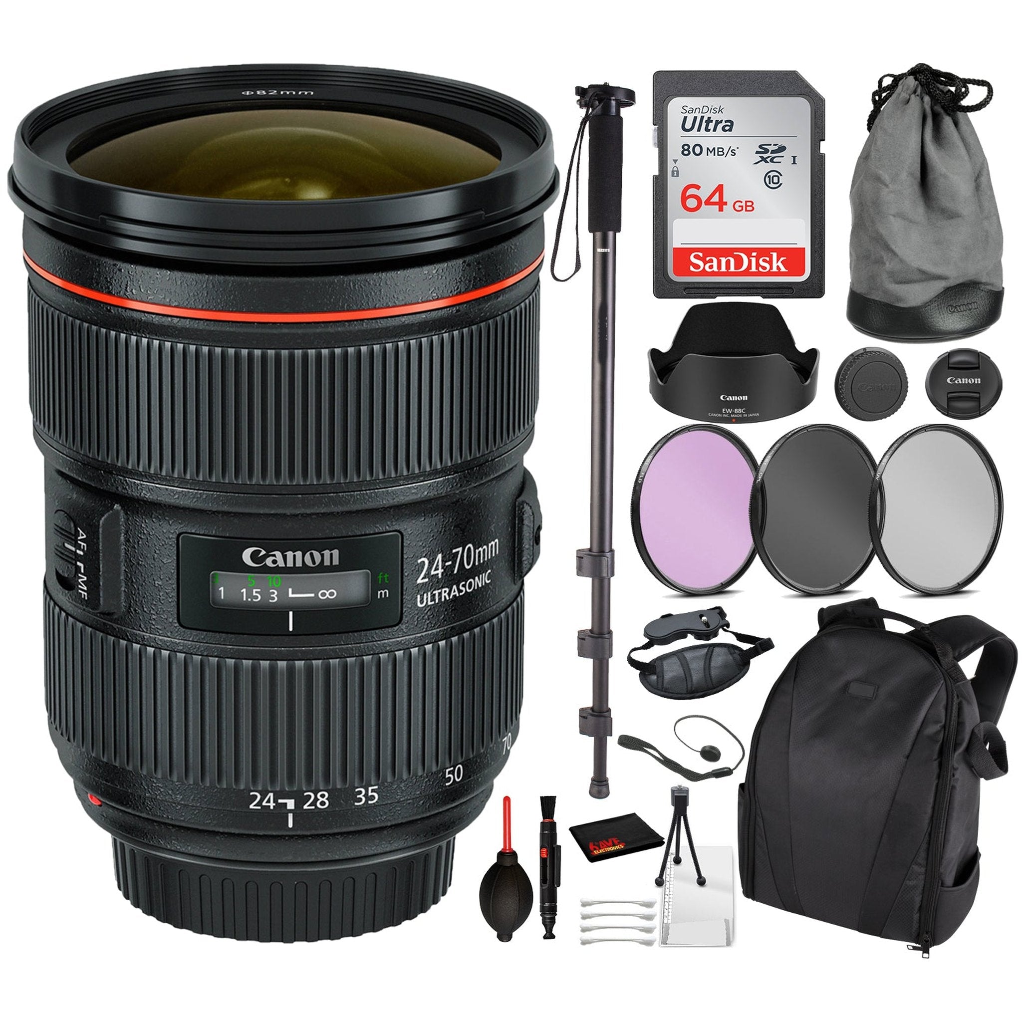 Canon EF 70-200mm f/4L USM Lens 2578A002 Essential Bundle Kit for Canon EOS - International Model No Warranty Canon
