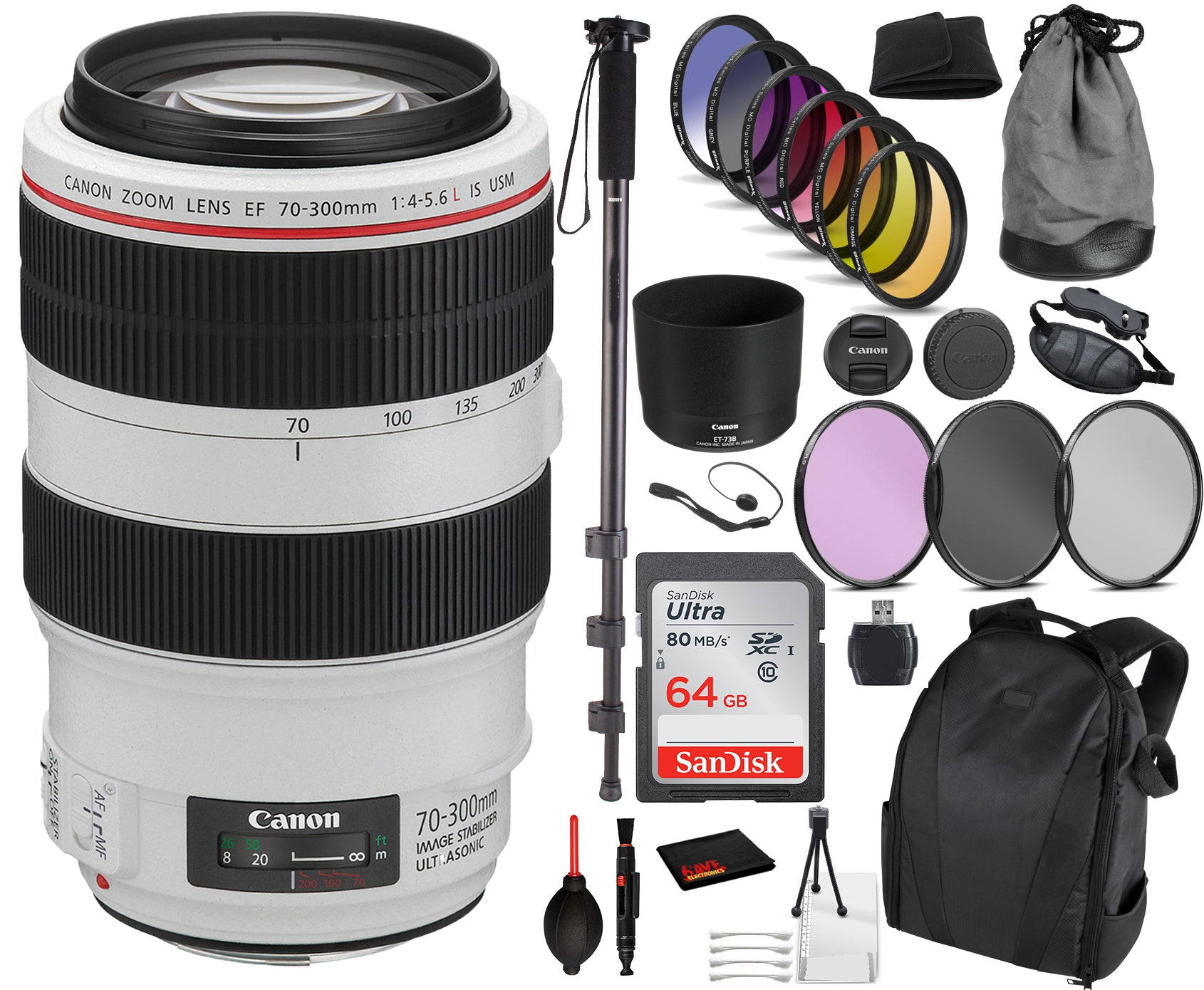 Canon EF 70-300mm f/4-5.6L IS USM Lens Essential Bundle Kit for Canon EOS - International Model No Warranty