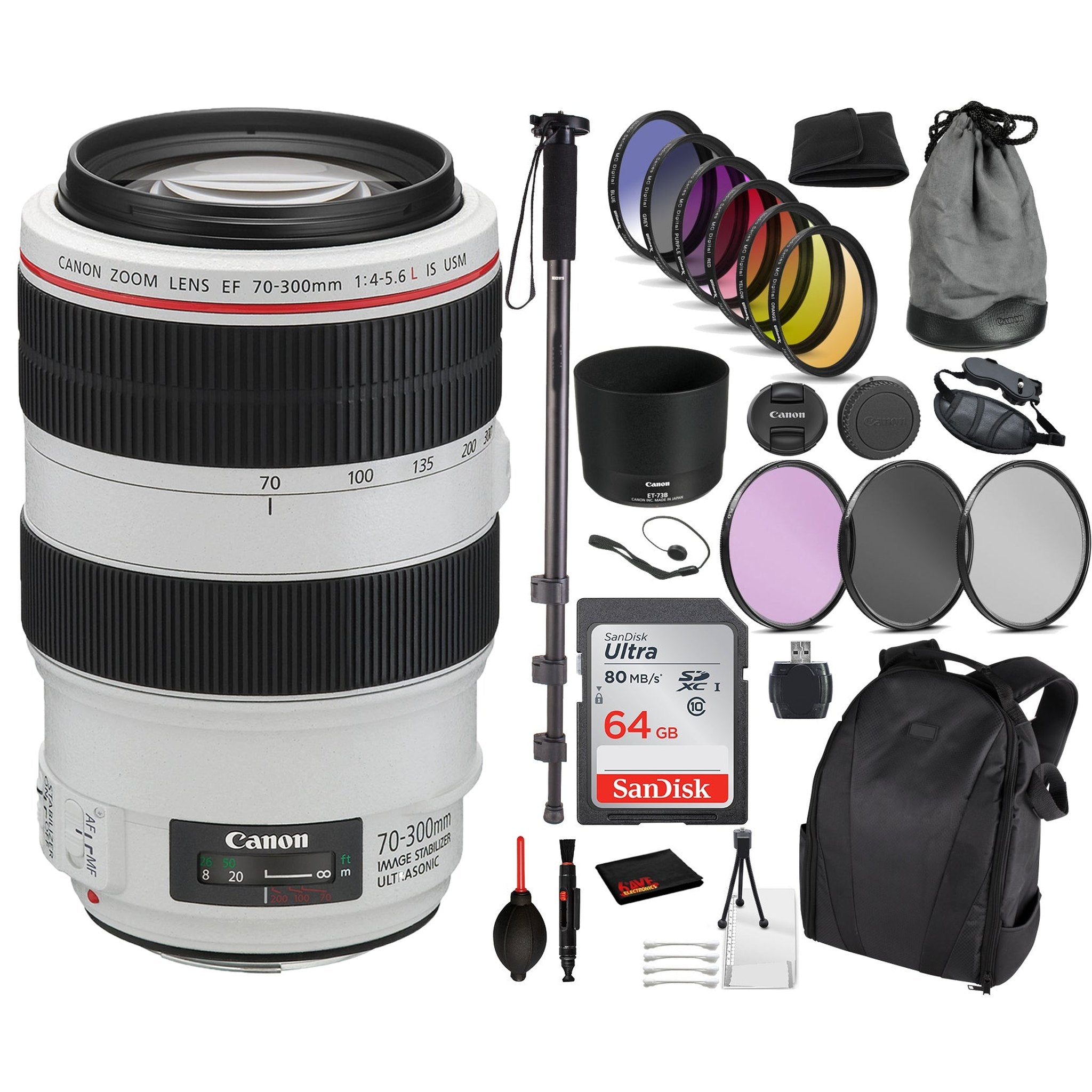 Canon EF 70-300mm f/4-5.6L IS USM Lens Essential Bundle Kit for Canon EOS - International Model No Warranty