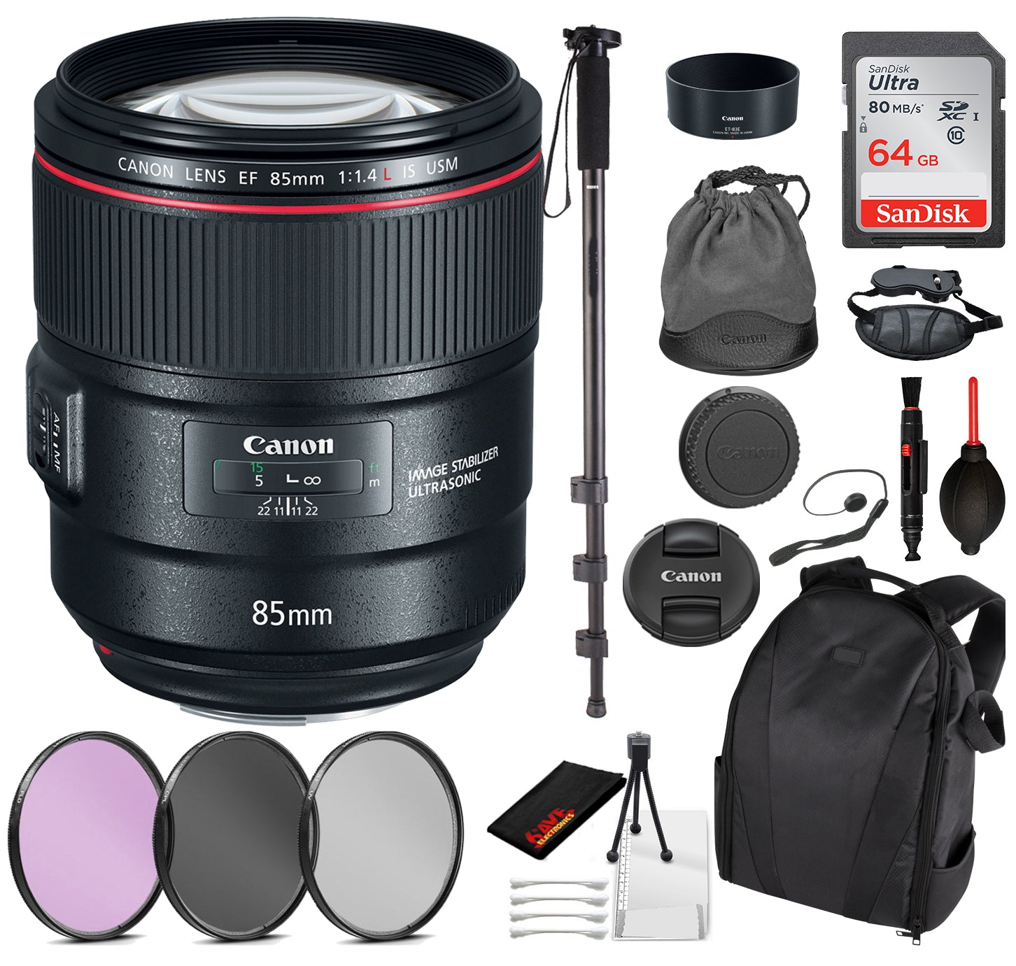 Canon EF 85mm f/1.4L IS USM Lens (2271C002) Essential Bundle Kit for Canon EOS - International Model No Warranty