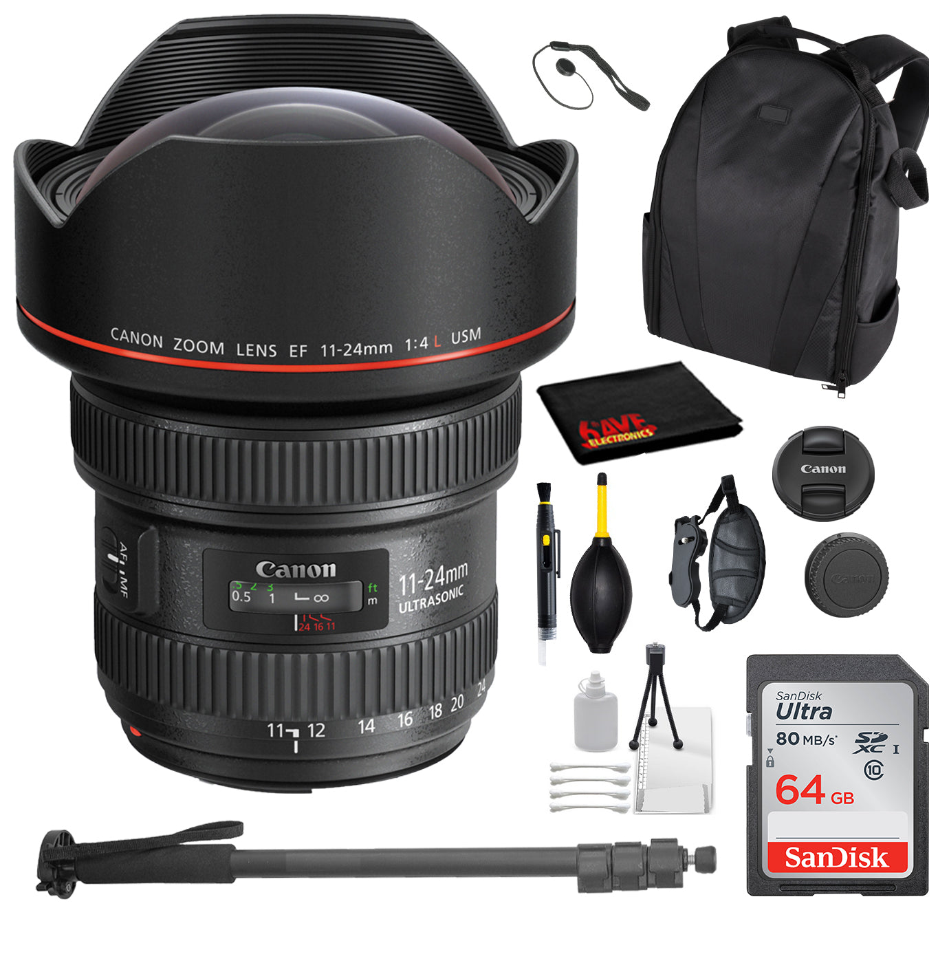 Canon EF 11-24mm f/4L USM Lens (9520B002) Essential Bundle Kit for Canon EOS - International Model No Warranty