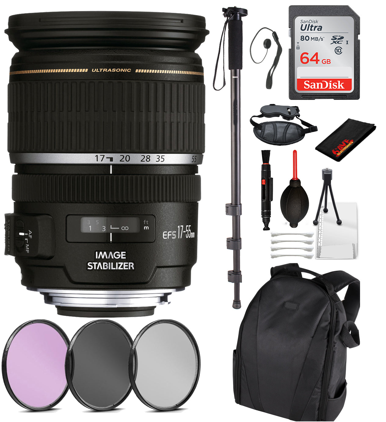 Canon EF-S 17-55mm f/2.8 IS USM Lens (1242B002) Essential Bundle Kit for Canon EOS - International Model No Warranty