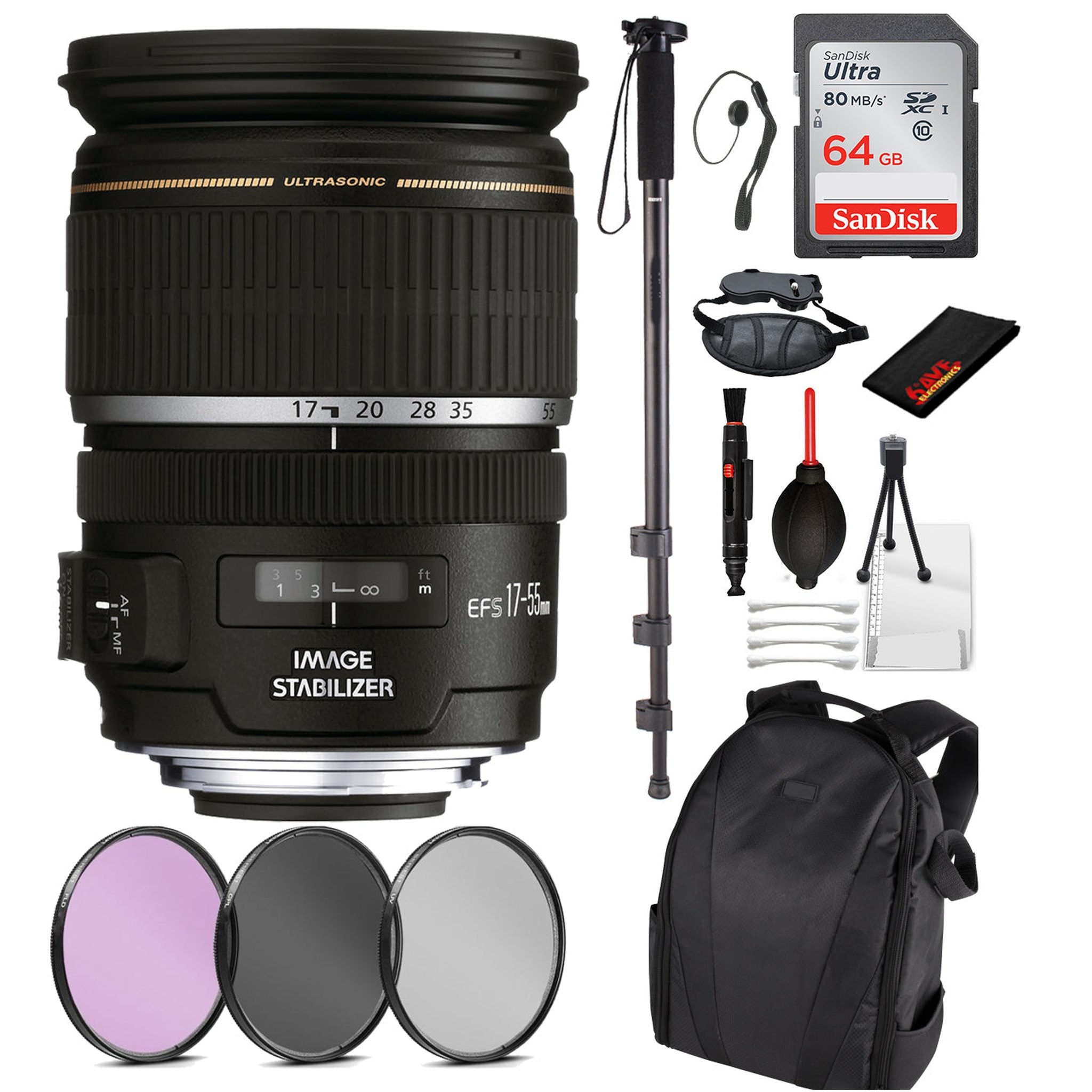 Canon EF-S 17-55mm f/2.8 IS USM Lens 1242B002 Essential Bundle Kit for Canon EOS - International Model No Warranty