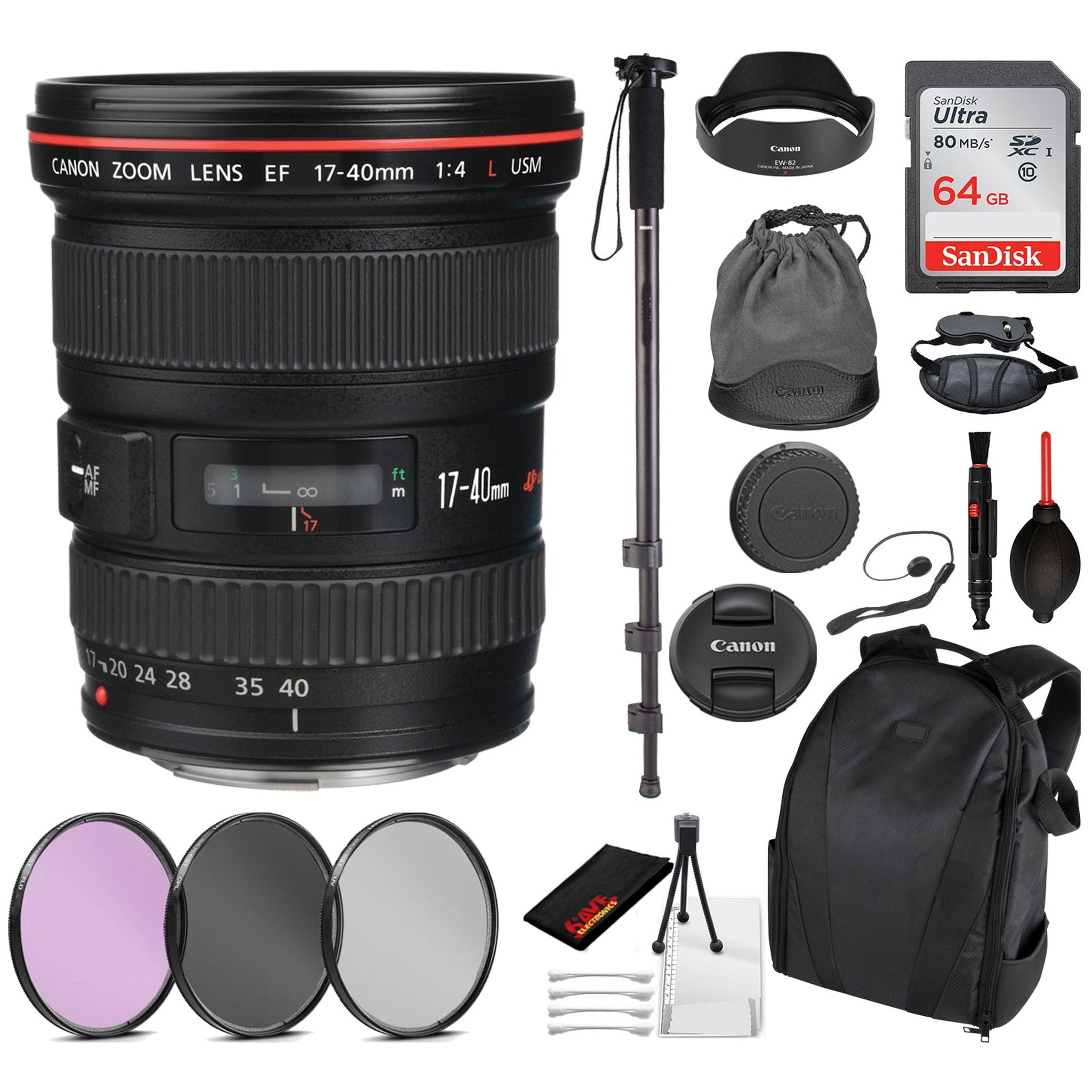 Canon EF 17-40mm f/4L USM Lens 8806A002 Essential Bundle for Canon EOS - International Model No Warranty