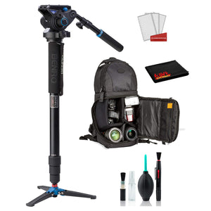 Benro A48TDS6 Series 4 Aluminum Monopod with 3-Leg Locking Base and S6 Video Head Bundle -DSLR Sling Backpack + More