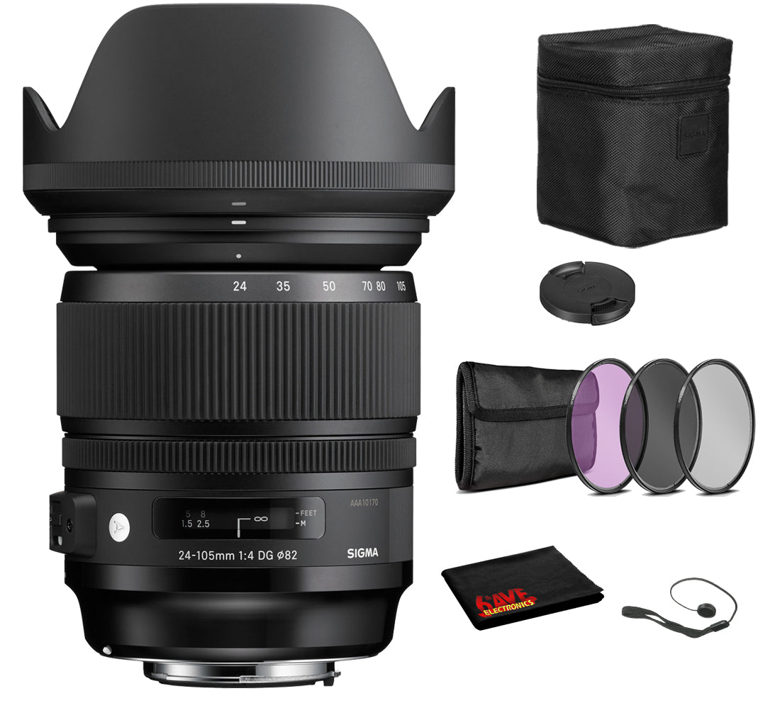 Sigma 24-105mm f/4 DG OS HSM Art Lens for Nikon F with Bundle: 3pc Filter Kit + More