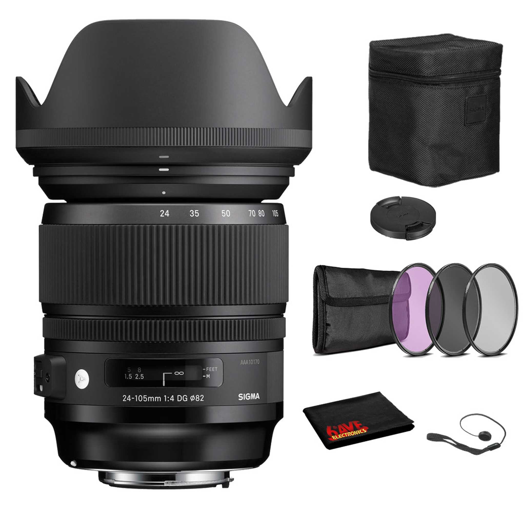 Sigma 24-105mm f/4 DG OS HSM Art Lens for Nikon F with Bundle: 3pc Filter Kit + More Sigma