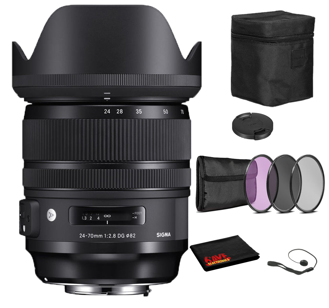 Sigma 24-70mm f/2.8 DG OS HSM Art Lens for Canon EF with Bundle: 3pc Filter Kit + More